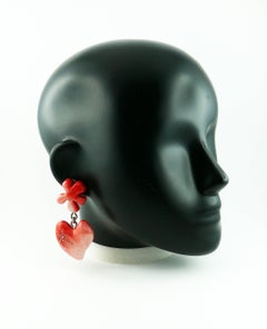 CHRISTIAN LACROIX Vintage Pink Resin Heart Dangling Earrings