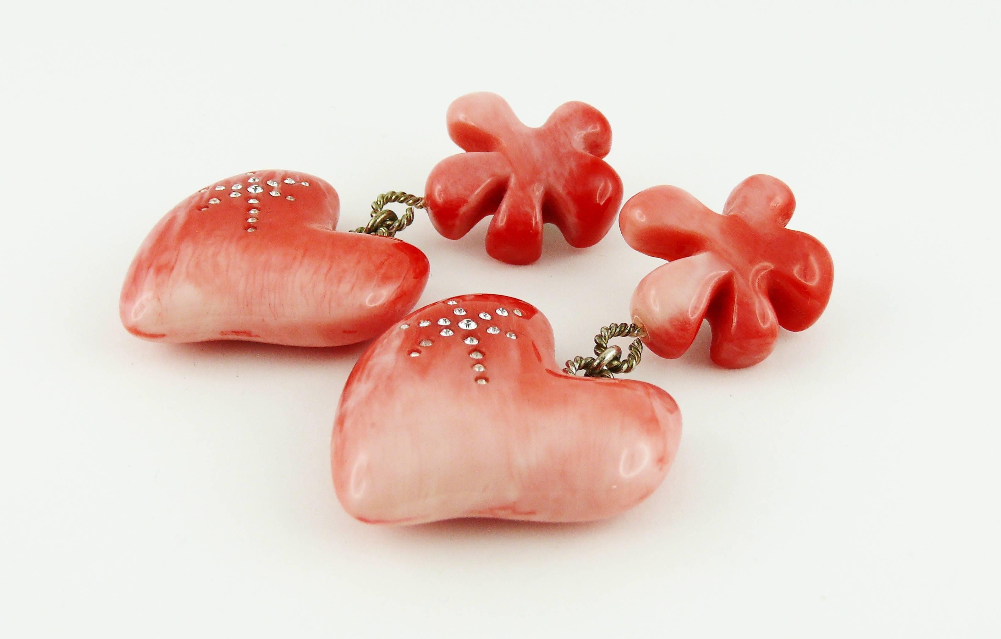 Women's CHRISTIAN LACROIX Vintage Pink Resin Heart Dangling Earrings For Sale
