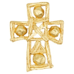 Christian Lacroix Vintage Rare Gold Cross Huge Openwork Statement Brooch Pendant