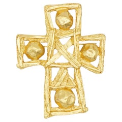 Christian Lacroix Vintage Rare Gold Massive Huge Cross Openwork Brooch Pendant