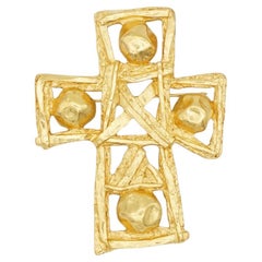 Christian Lacroix Vintage Rare Gold Massive Huge Cross Openwork Brooch Pendant
