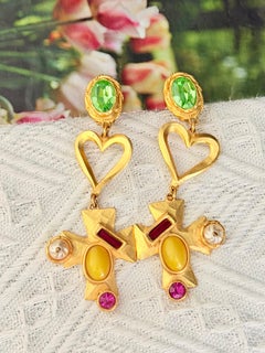 Christian Lacroix Vintage Rare Gold Pearl Crystals Cross Oval Statement Earrings