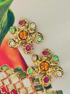 Christian Lacroix Vintage Rare Gripoix Gold Fuchsia Green Citrine Star Earrings