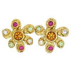 Christian Lacroix Vintage Rare Gripoix Gold Fuchsia Green Citrine Star Earrings