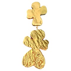 Christian Lacroix Vintage Rare Huge Gold Cross Hammered Lava Double Heart Brooch