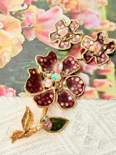 Christian Lacroix Vintage Rare Iridescent Blossom Crystals Statement Gold Set