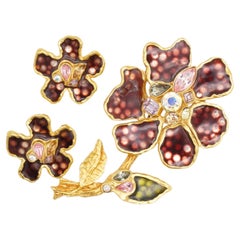 Christian Lacroix Vintage Rare Iridescent Blossom Crystals Statement Gold Set
