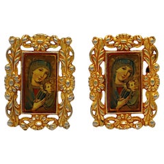 CHRISTIAN LACROIX Vintage Seltene Madonna mit Kind Icon Clip-On Ohrringe, Vintage