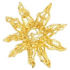 Christian Lacroix Vintage Rare Massive Gold Baroque Sun Openwork Chunky Brooch
