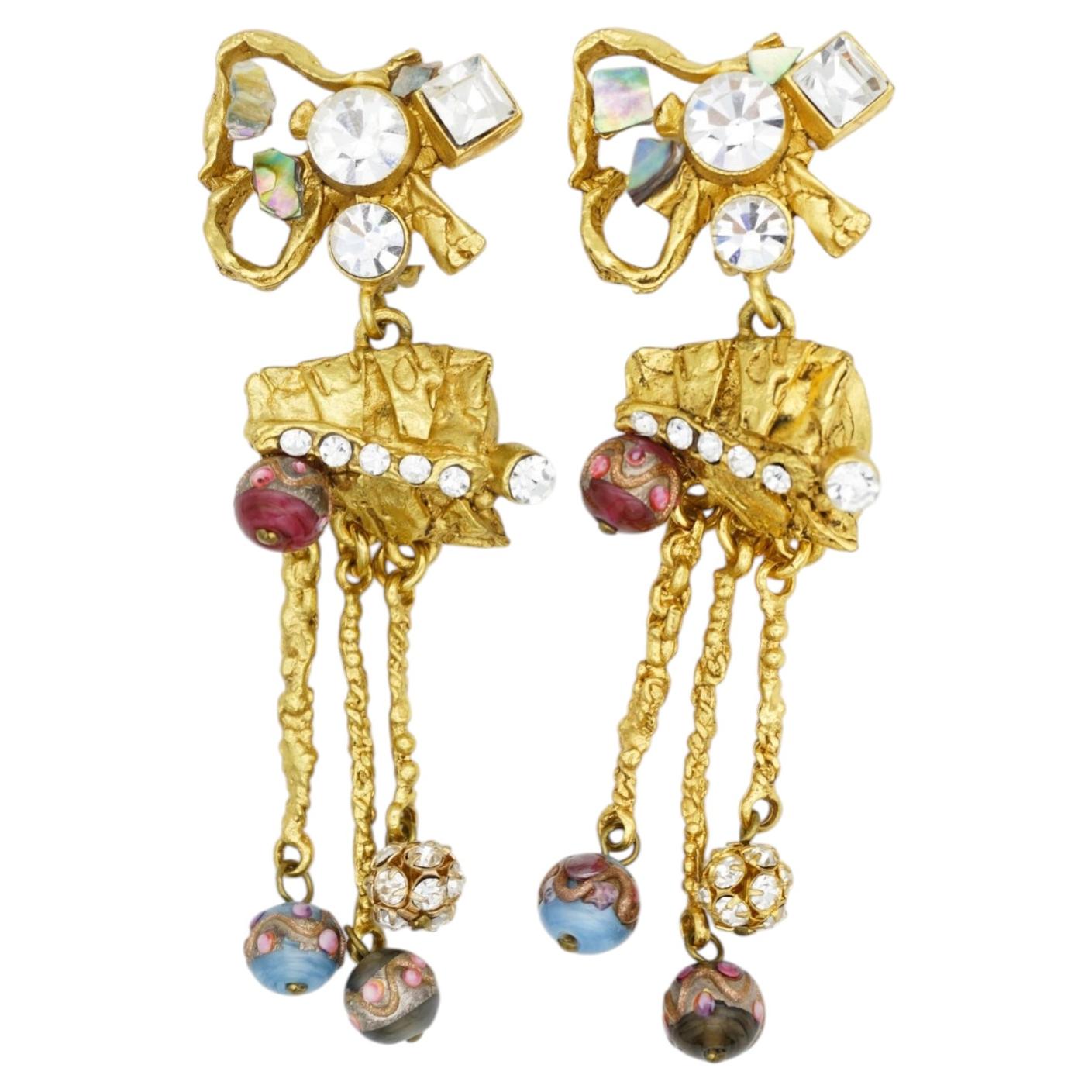 Christian Lacroix – Seltene Vintage-Ohrringe in Rot und Blau mit Muschelform, lang, auffällig, vergoldet