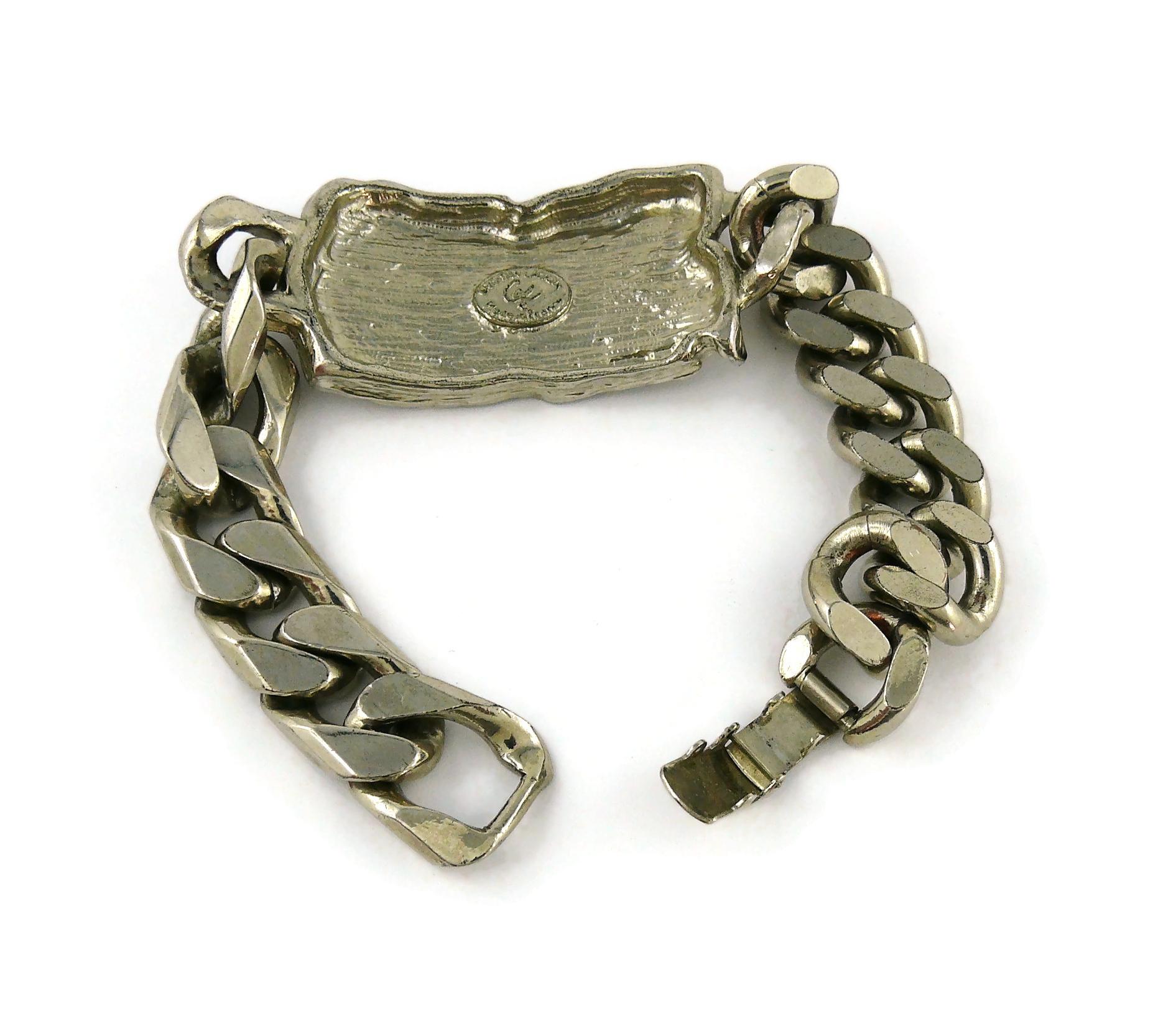 Christian Lacroix Vintage Rare Silver Toned ID Tag Curb Bracelet For Sale 7