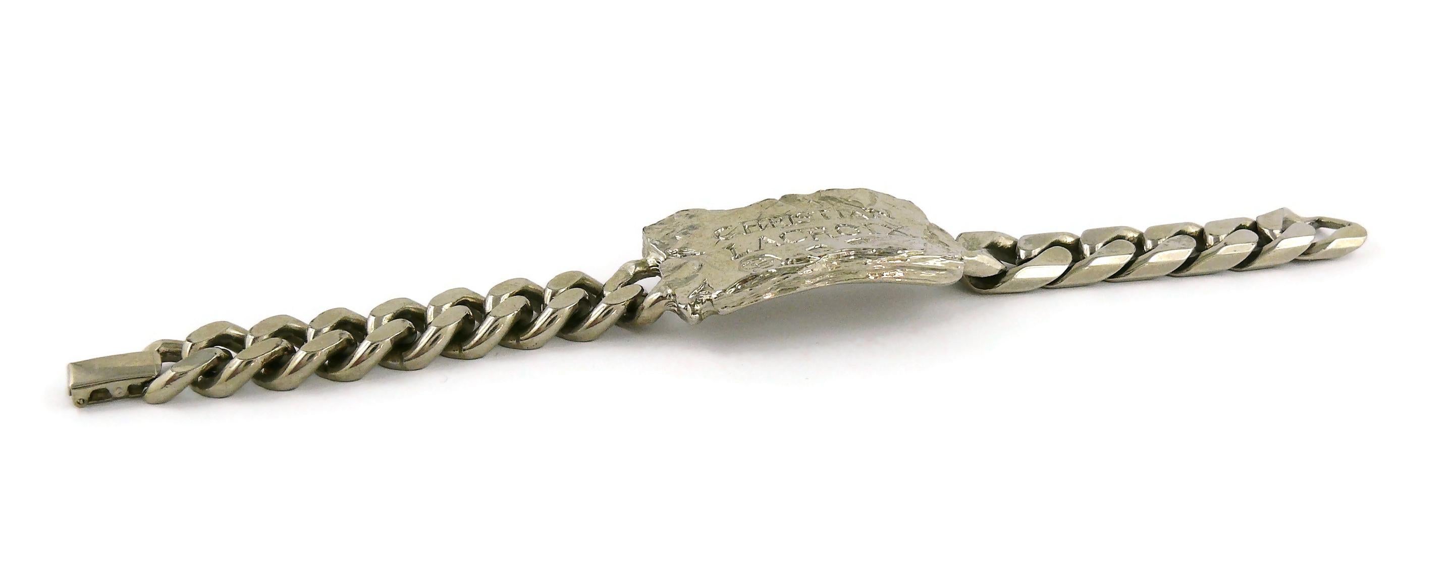 Christian Lacroix Vintage Rare Silver Toned ID Tag Curb Bracelet In Good Condition For Sale In Nice, FR