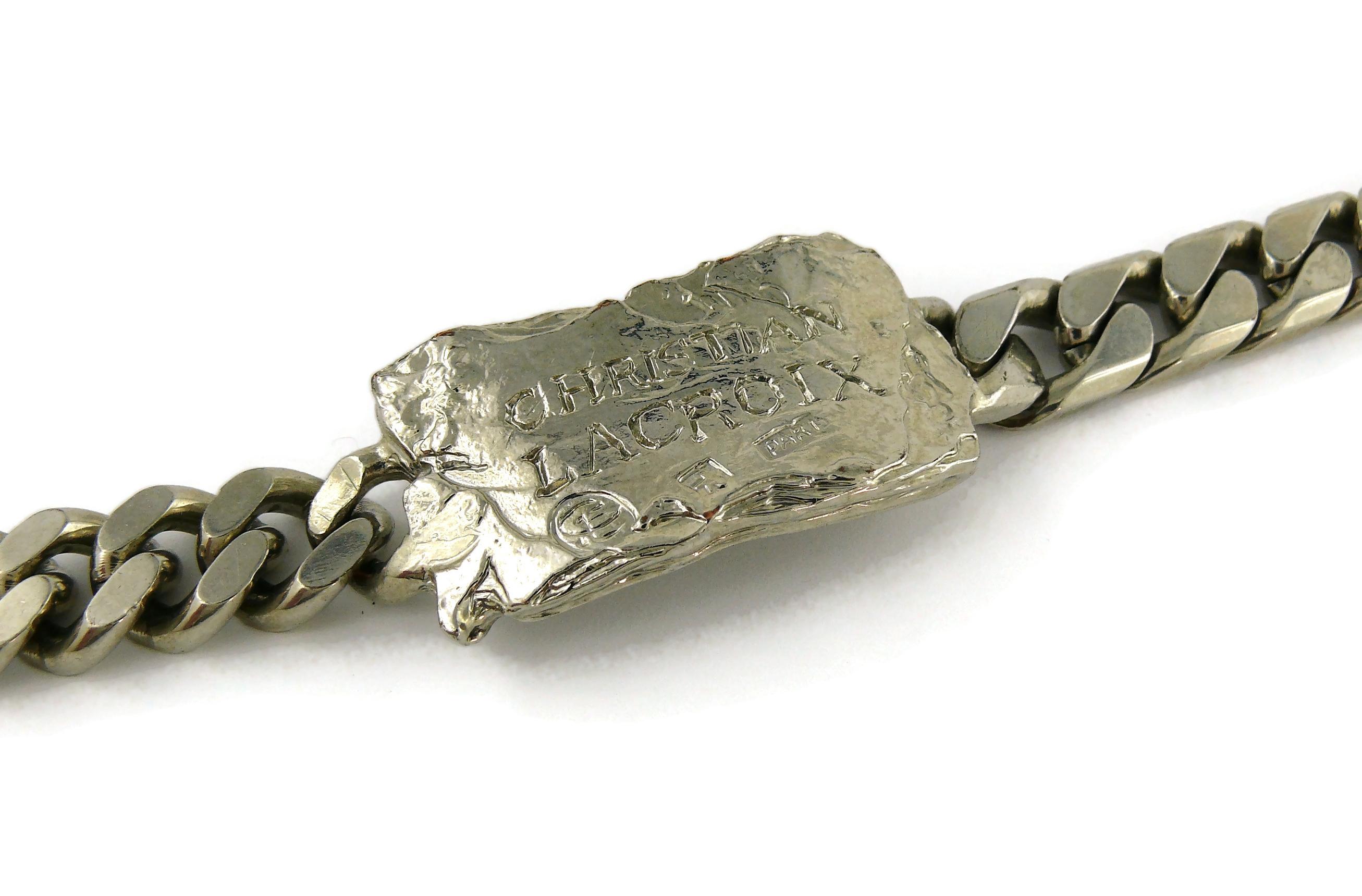 Christian Lacroix Vintage Rare Silver Toned ID Tag Curb Bracelet For Sale 1