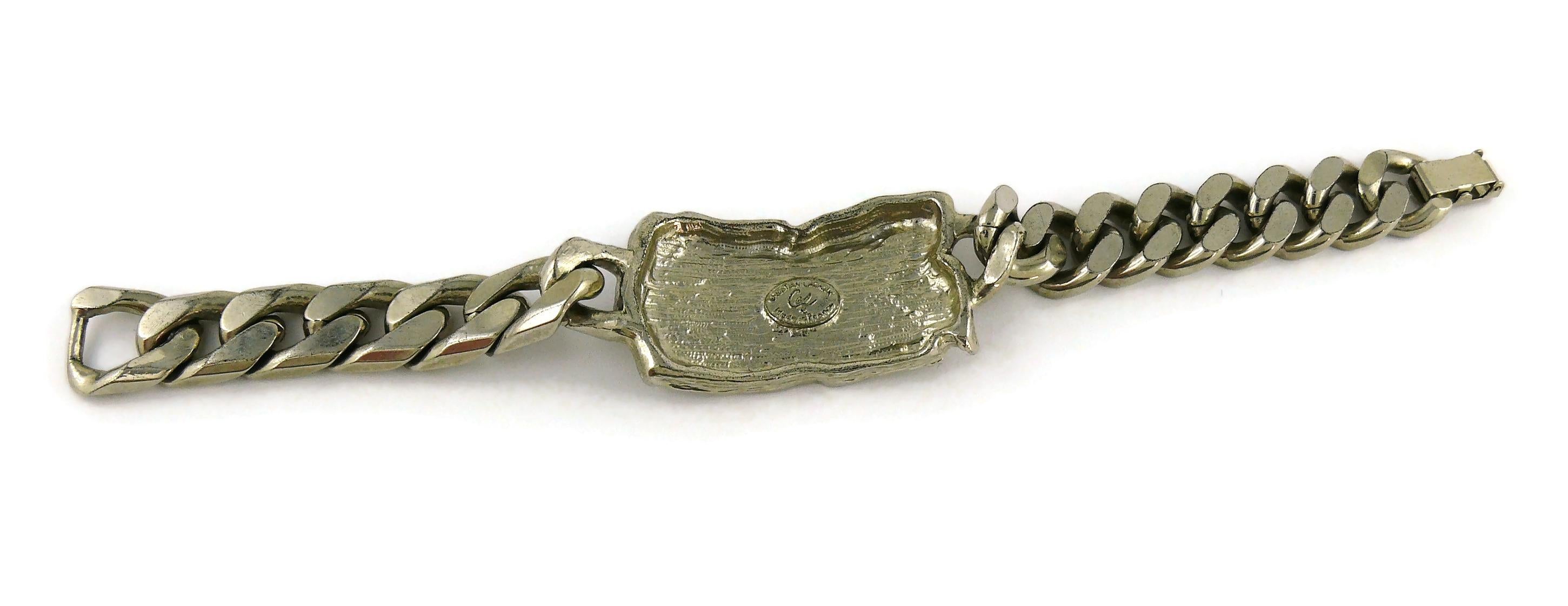 Christian Lacroix Vintage Rare Silver Toned ID Tag Curb Bracelet For Sale 3