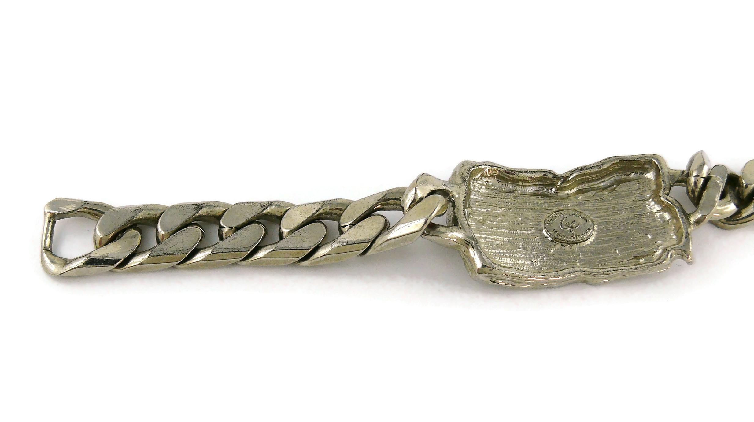 Christian Lacroix Vintage Rare Silver Toned ID Tag Curb Bracelet For Sale 4