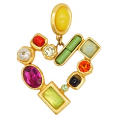 Christian Lacroix Vintage Rare White Pearl Green Red Crystals Gold Drop Pendant