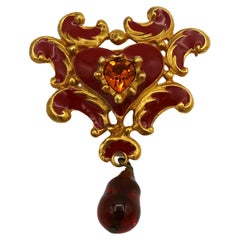 CHRISTIAN LACROIX Vintage Red Enamel Heart Brooch