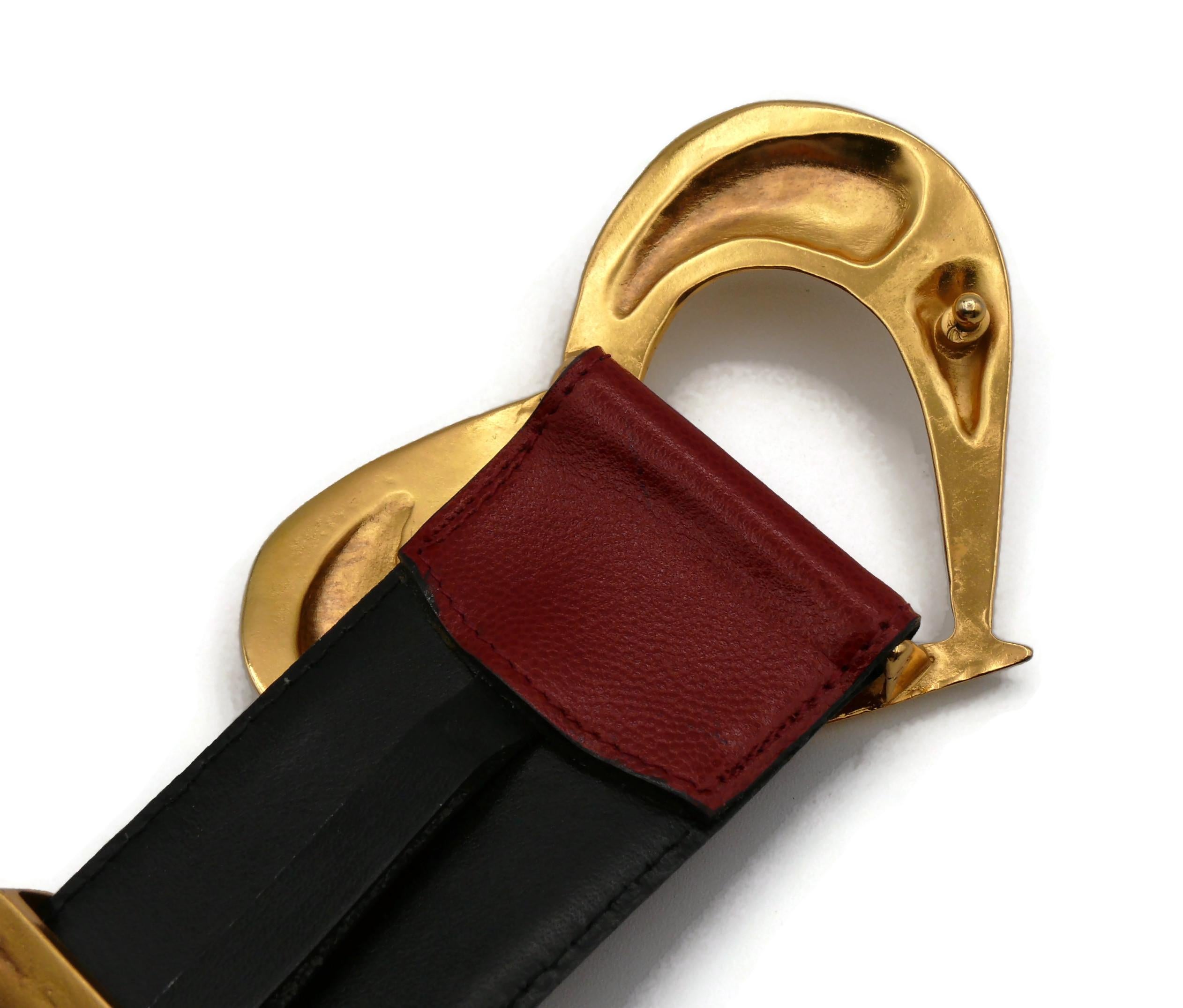 CHRISTIAN LACROIX Vintage Red Grained Leather Belt with Oversized Heart Buckle For Sale 7