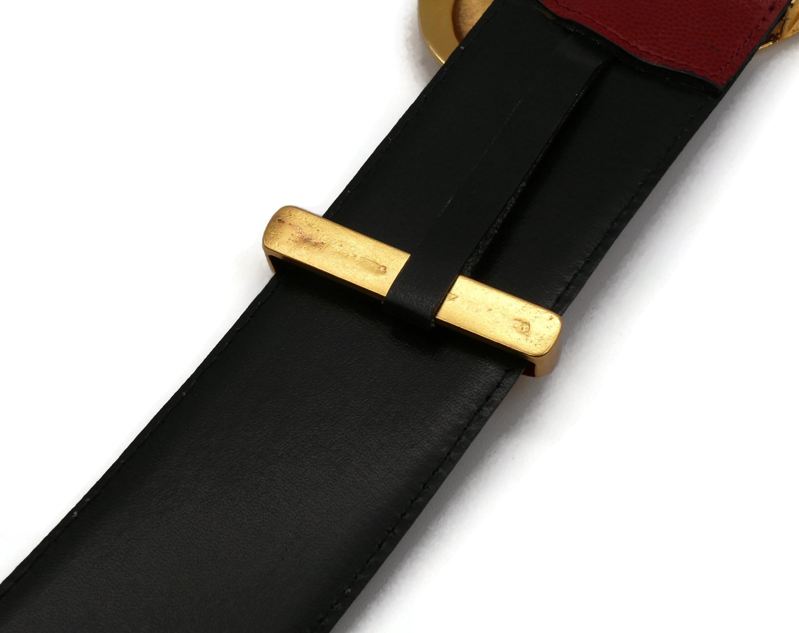 CHRISTIAN LACROIX Vintage Red Grained Leather Belt with Oversized Heart Buckle For Sale 8