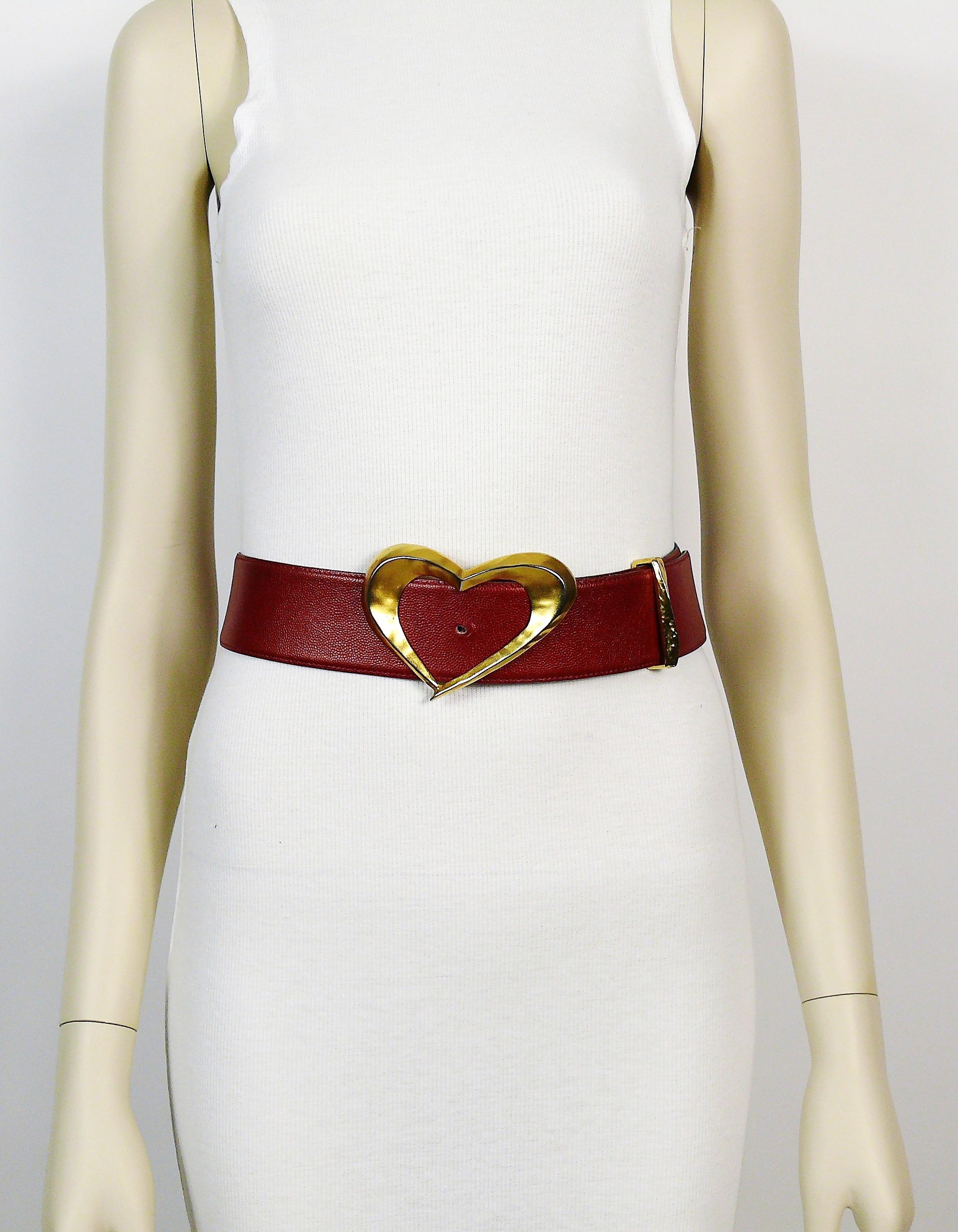 Women's CHRISTIAN LACROIX Vintage Red Grained Leather Belt with Oversized Heart Buckle For Sale