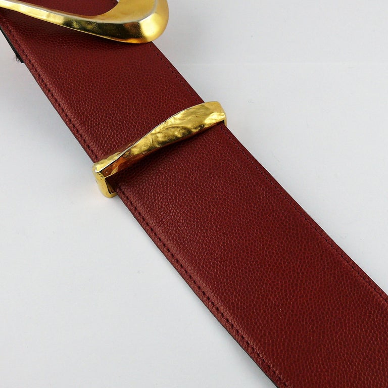 Christian Lacroix Vintage Red Grained Leather Belt with Oversized Heart