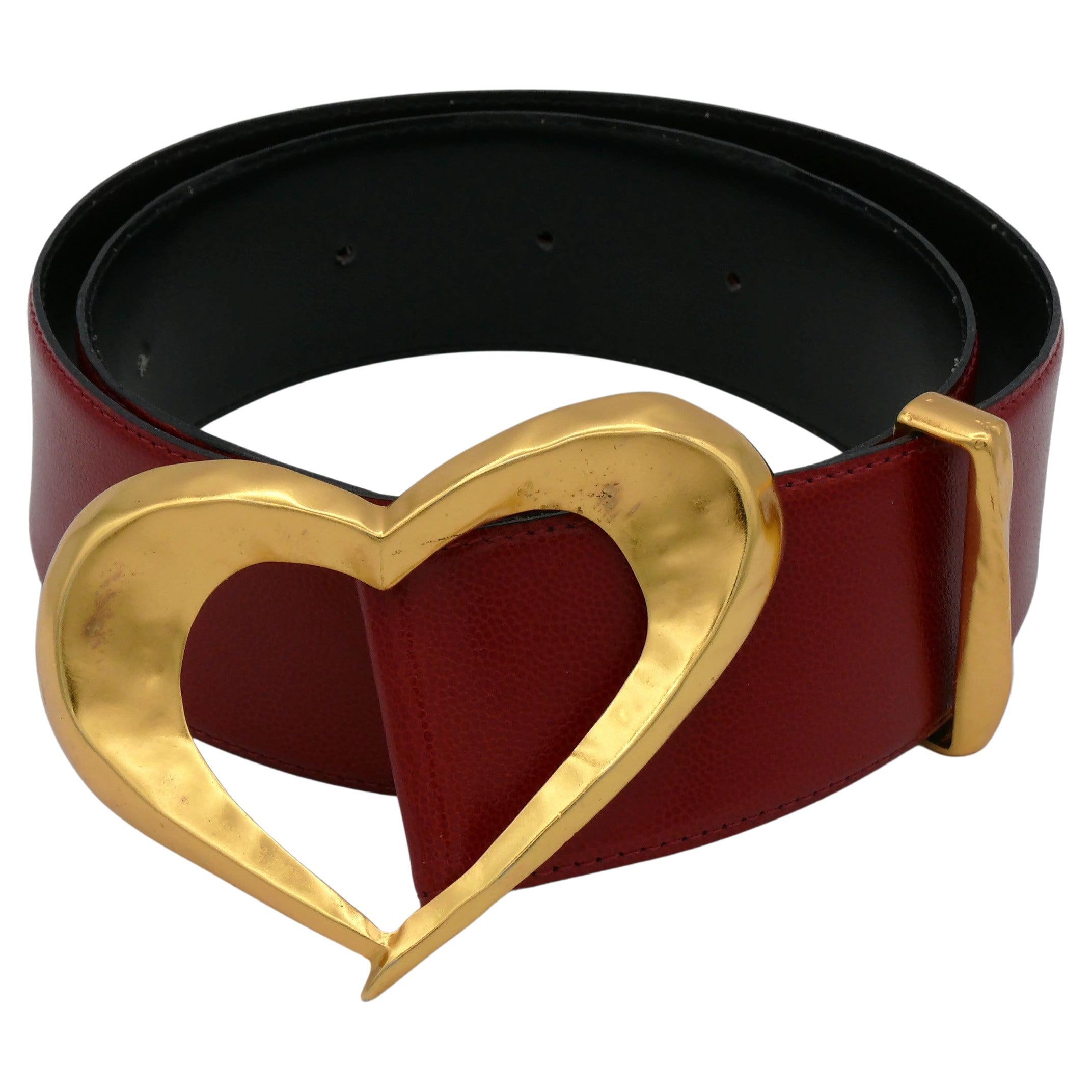 CHRISTIAN LACROIX Vintage Red Grained Leather Belt with Oversized Heart Buckle For Sale