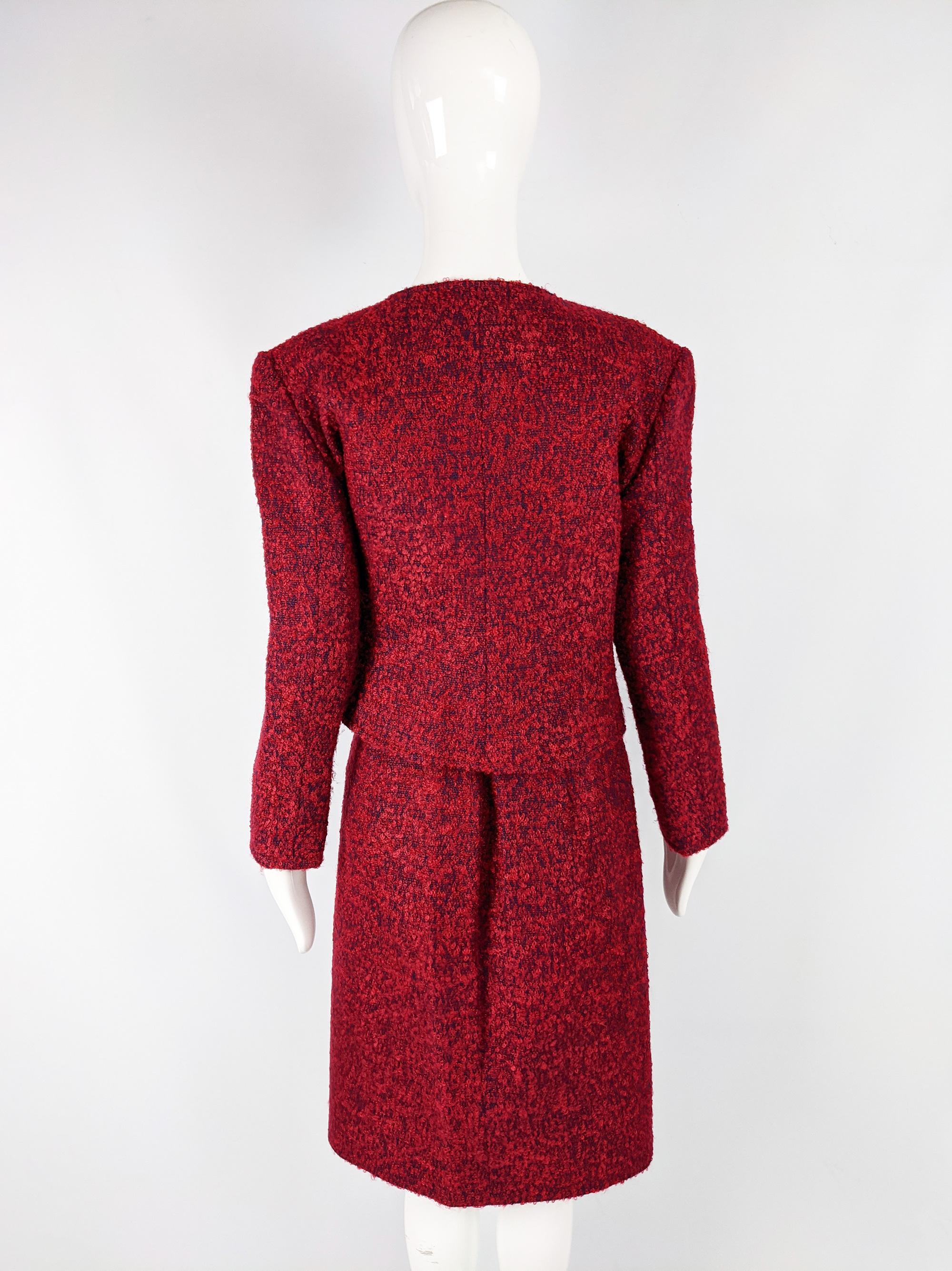 Christian Lacroix Vintage Red Mohair Wool Boucle Tweed Skirt Suit For Sale 2