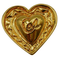CHRISTIAN LACROIX Vintage Gold Tone Resin Heart Brooch