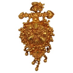 CHRISTIAN LACROIX Vintage Rocky Textured Gold Tone Pendant