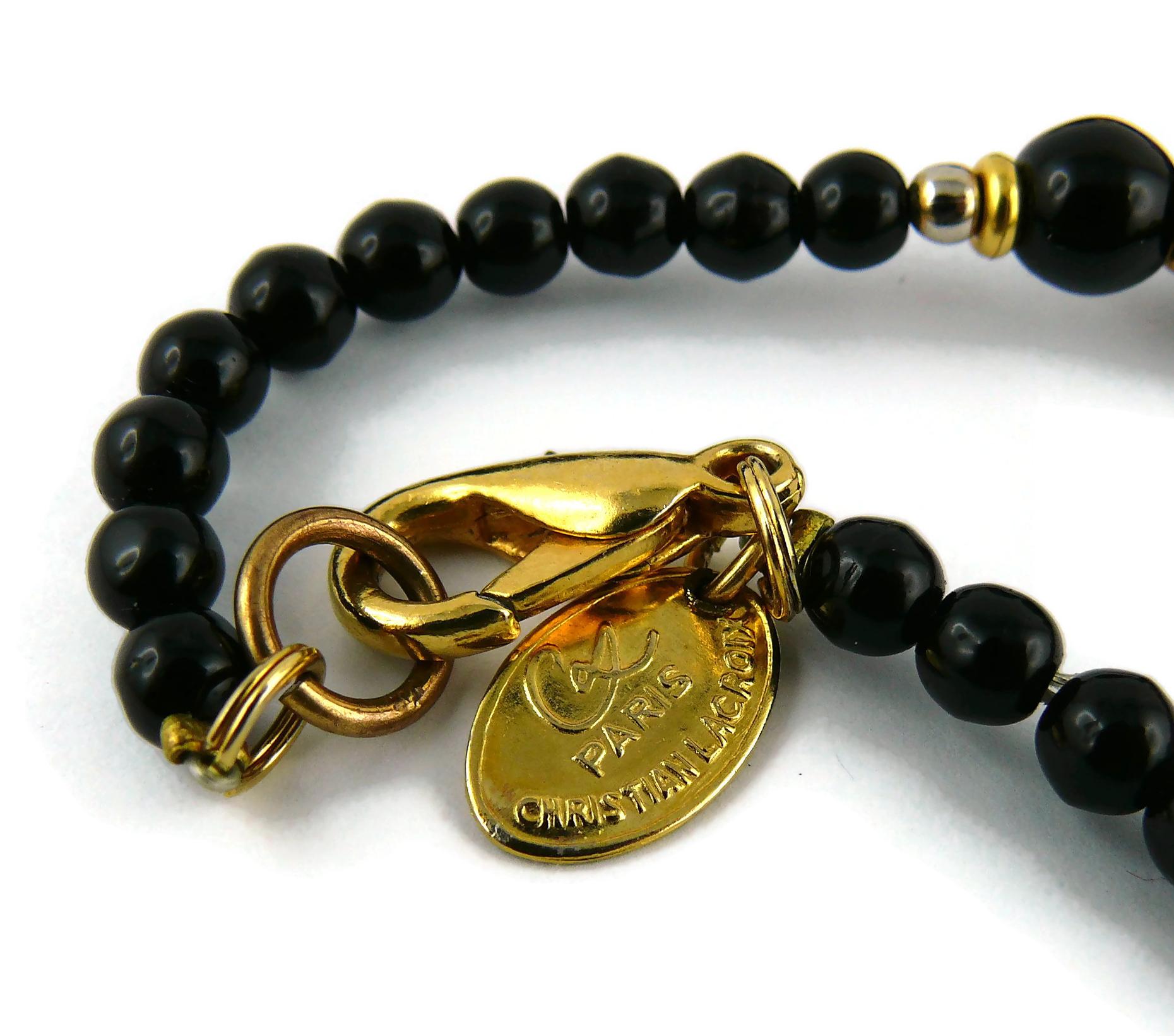 Christian Lacroix, collier vintage de défilé boules en verre noir et perles dorées, couleur or en vente 8
