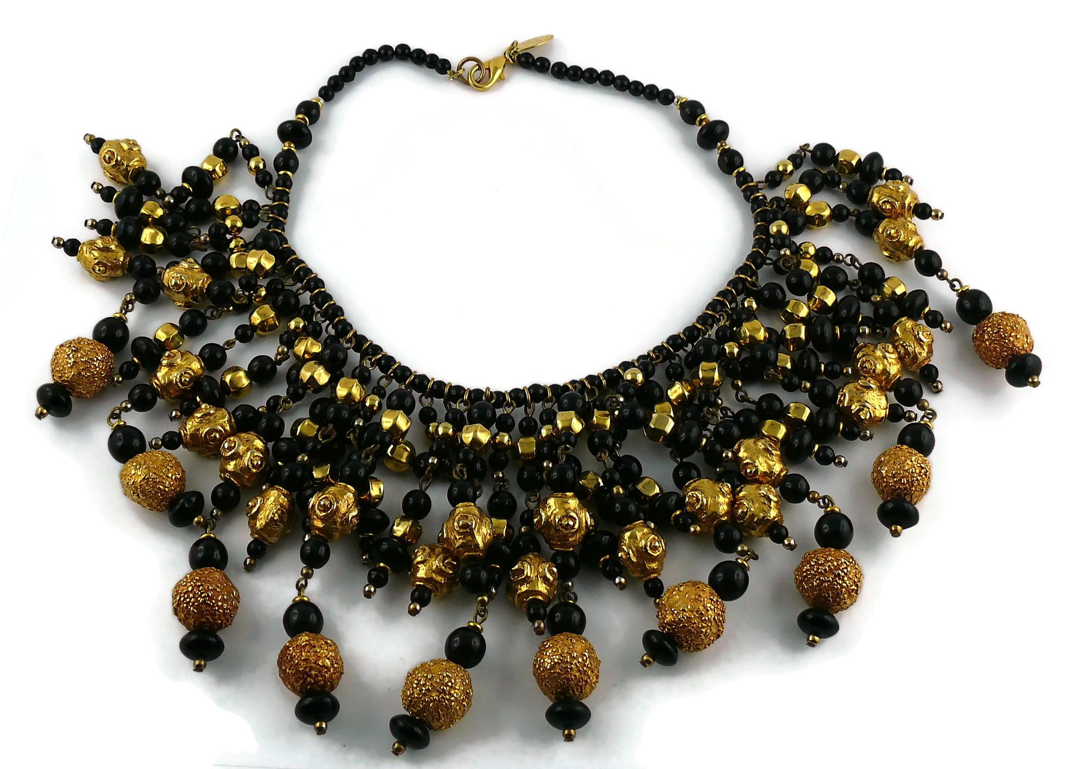 Christian Lacroix, collier vintage de défilé boules en verre noir et perles dorées, couleur or Pour femmes en vente