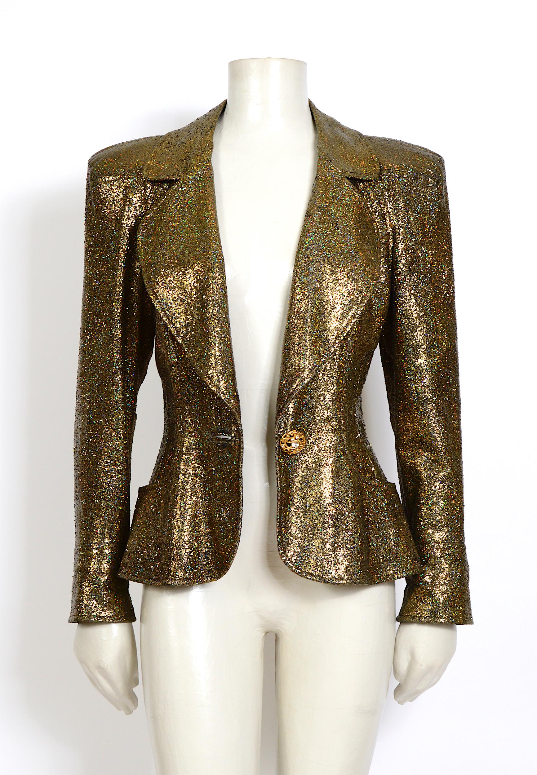 Christian Lacroix vintage runway spring summer 1995 gold sparkly jacket For Sale 3