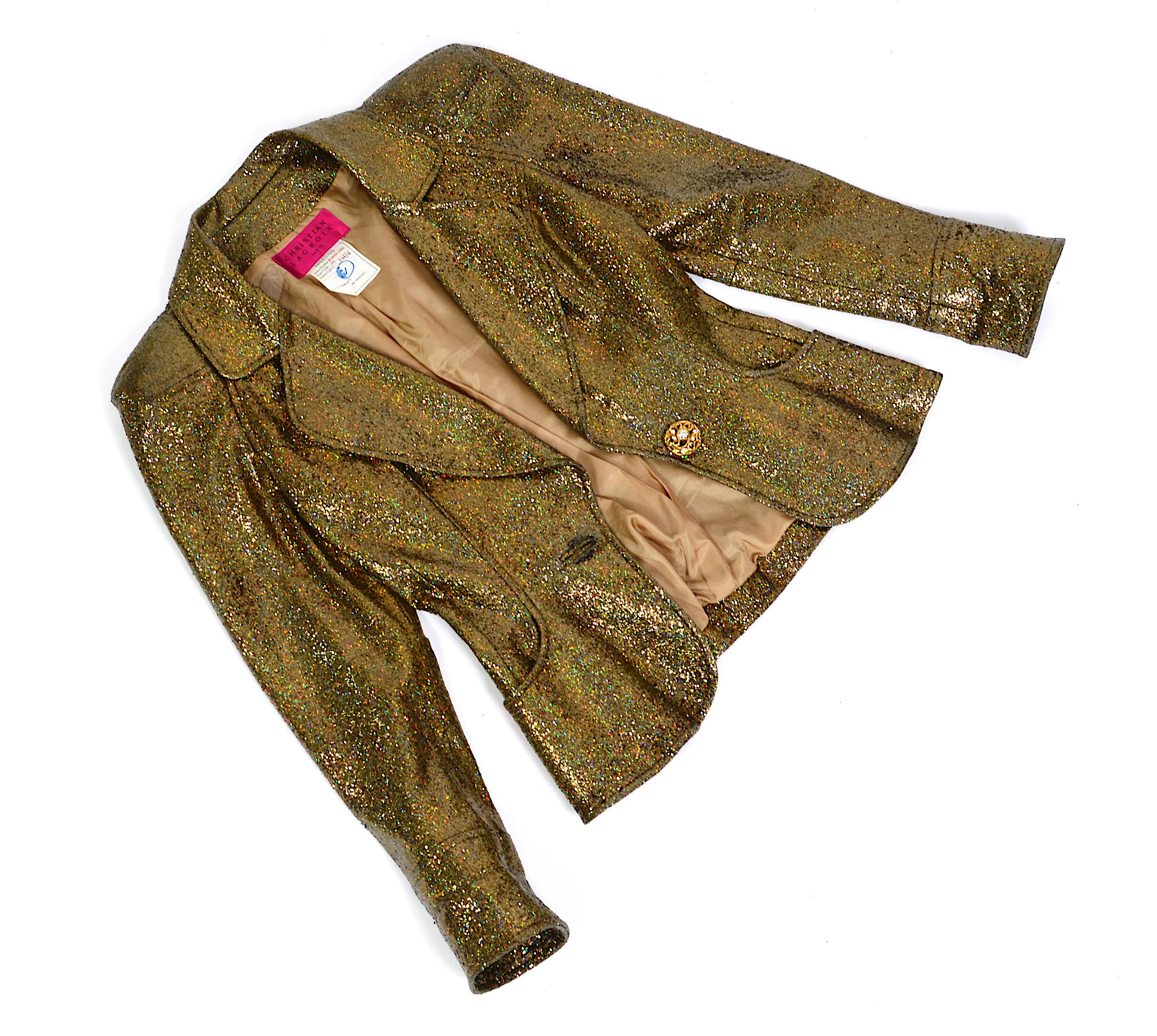 Christian Lacroix vintage runway spring summer 1995 gold sparkly jacket For Sale 4