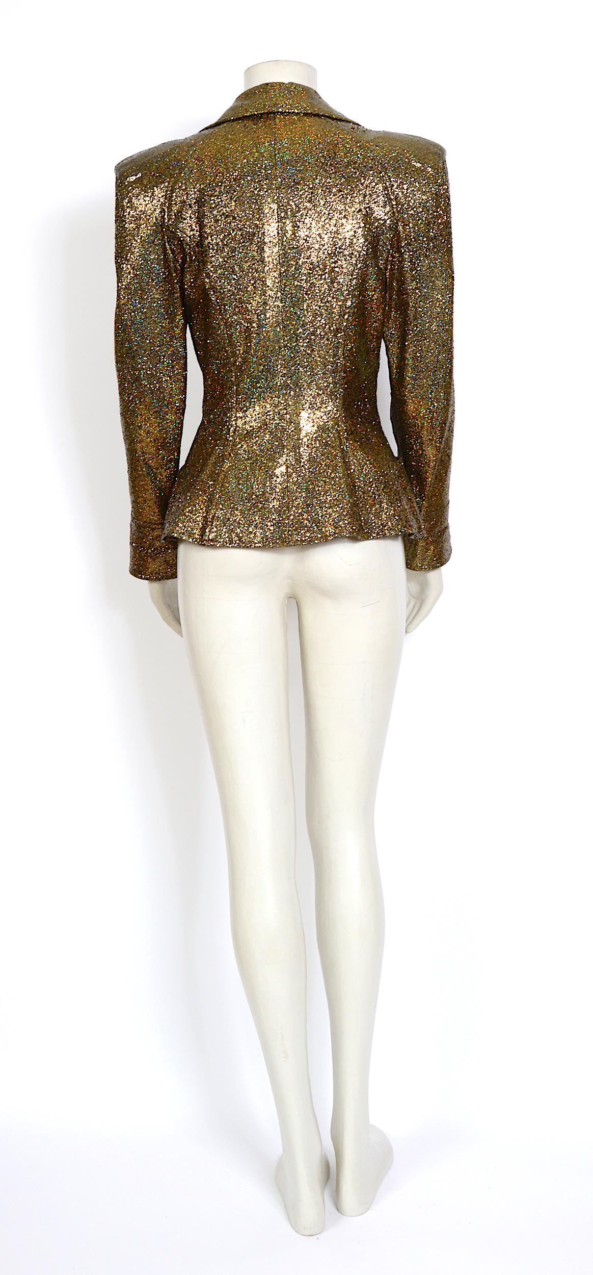Brown Christian Lacroix vintage runway spring summer 1995 gold sparkly jacket For Sale