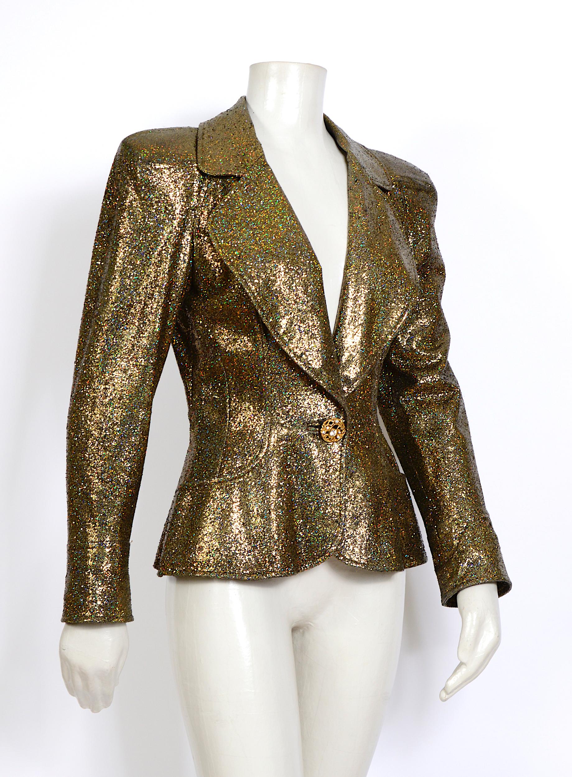 Women's Christian Lacroix vintage runway spring summer 1995 gold sparkly jacket For Sale