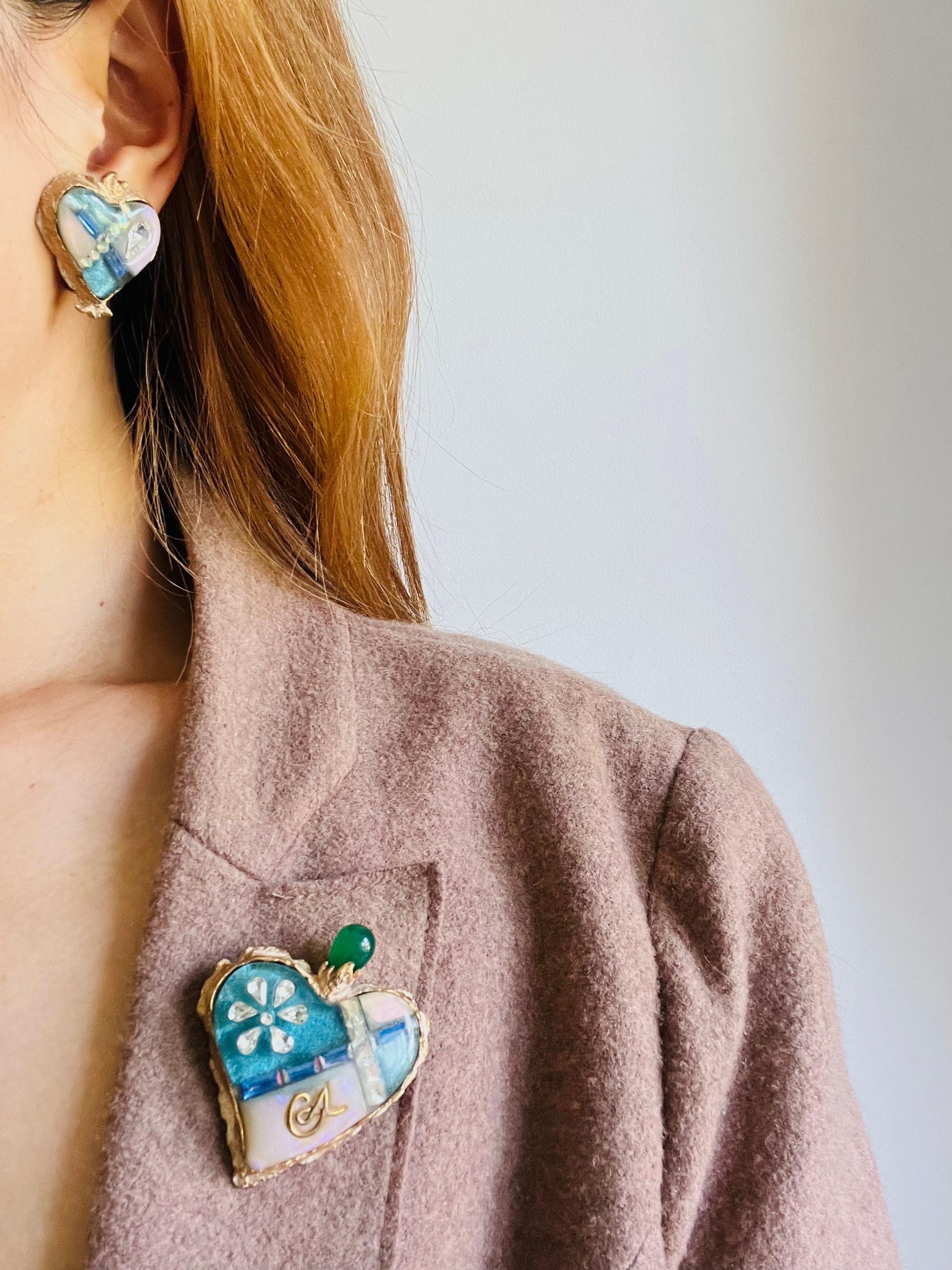 Christian Lacroix Vintage Sacred Heart Logo Inset Cross Emerald Sapphire 2 Set For Sale 5