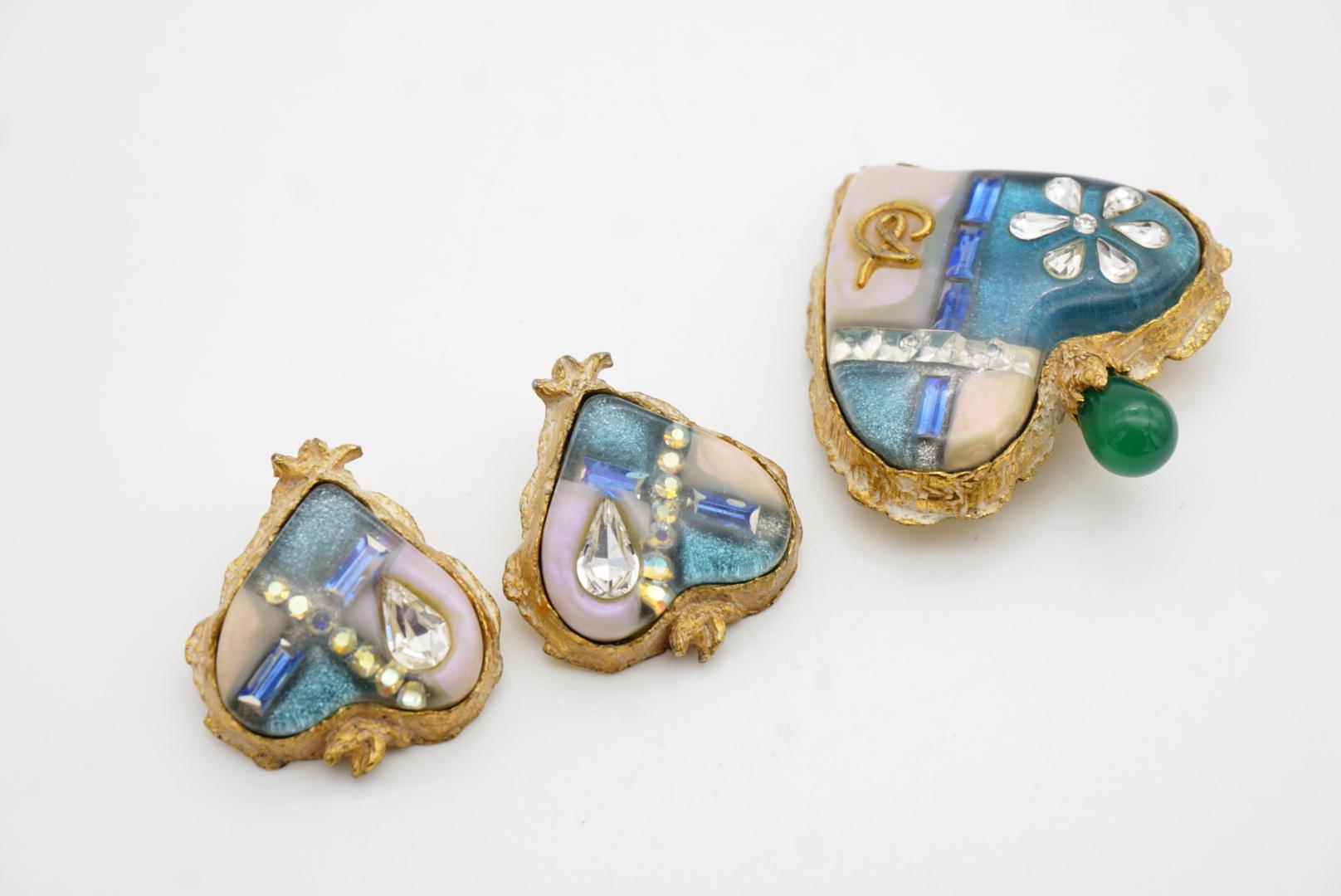 Christian Lacroix Vintage Sacred Heart Logo Inset Cross Emerald Sapphire 2 Set For Sale 7