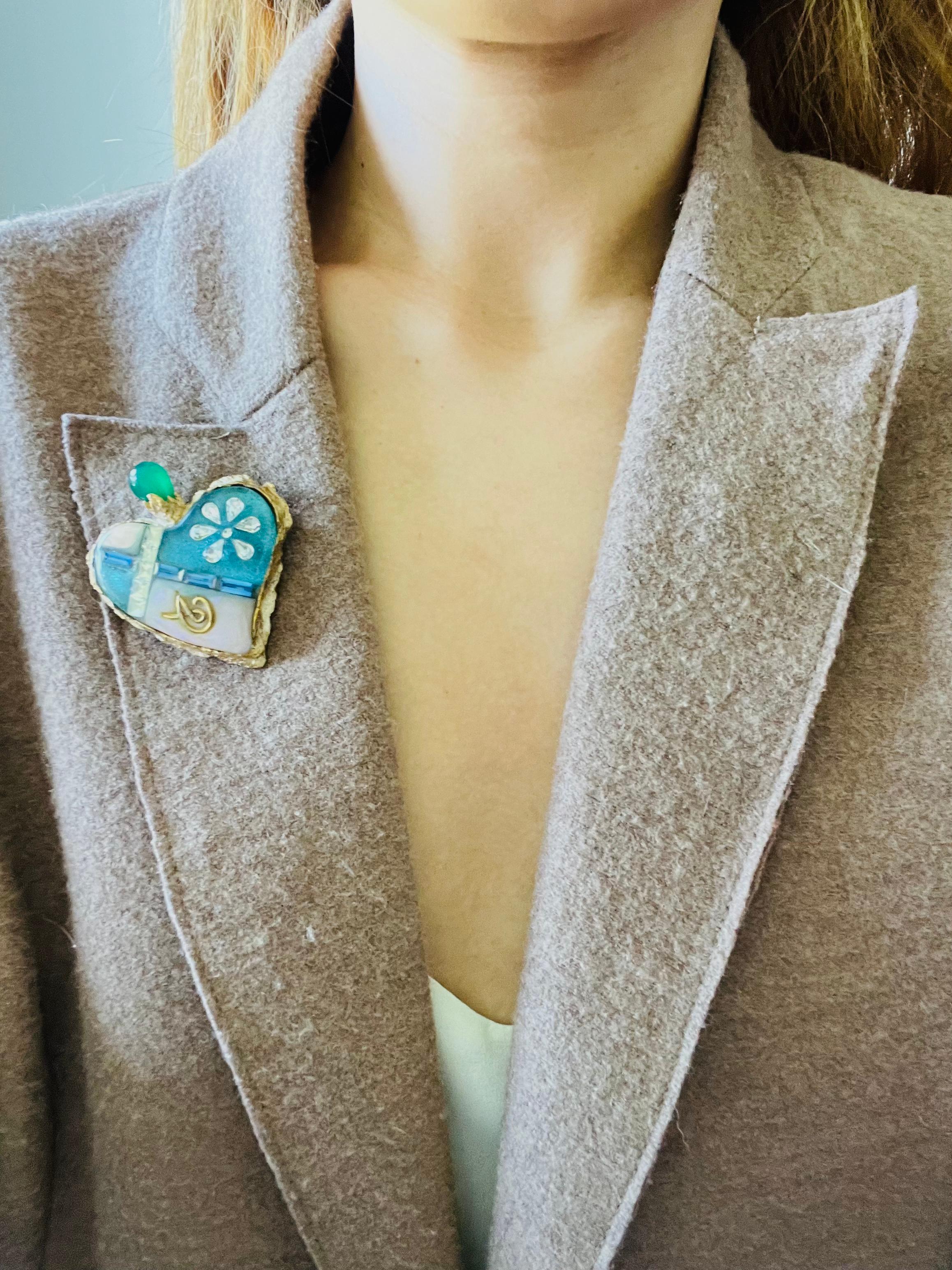 Christian Lacroix Vintage Sacred Heart Logo Inset Cross Emerald Sapphire 2 Set For Sale 2