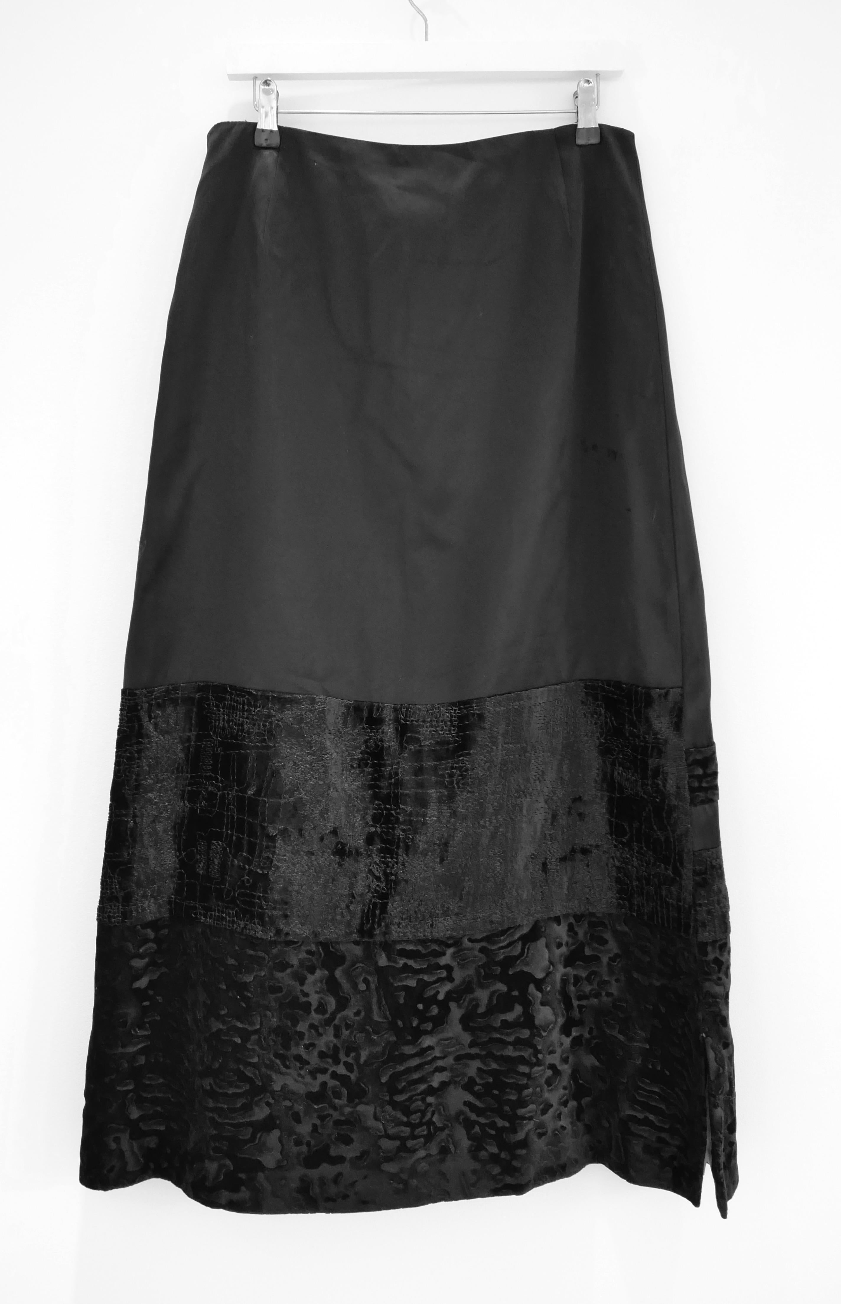 Christian Lacroix Vintage Satin & Velvet Black Maxi Skirt For Sale 1