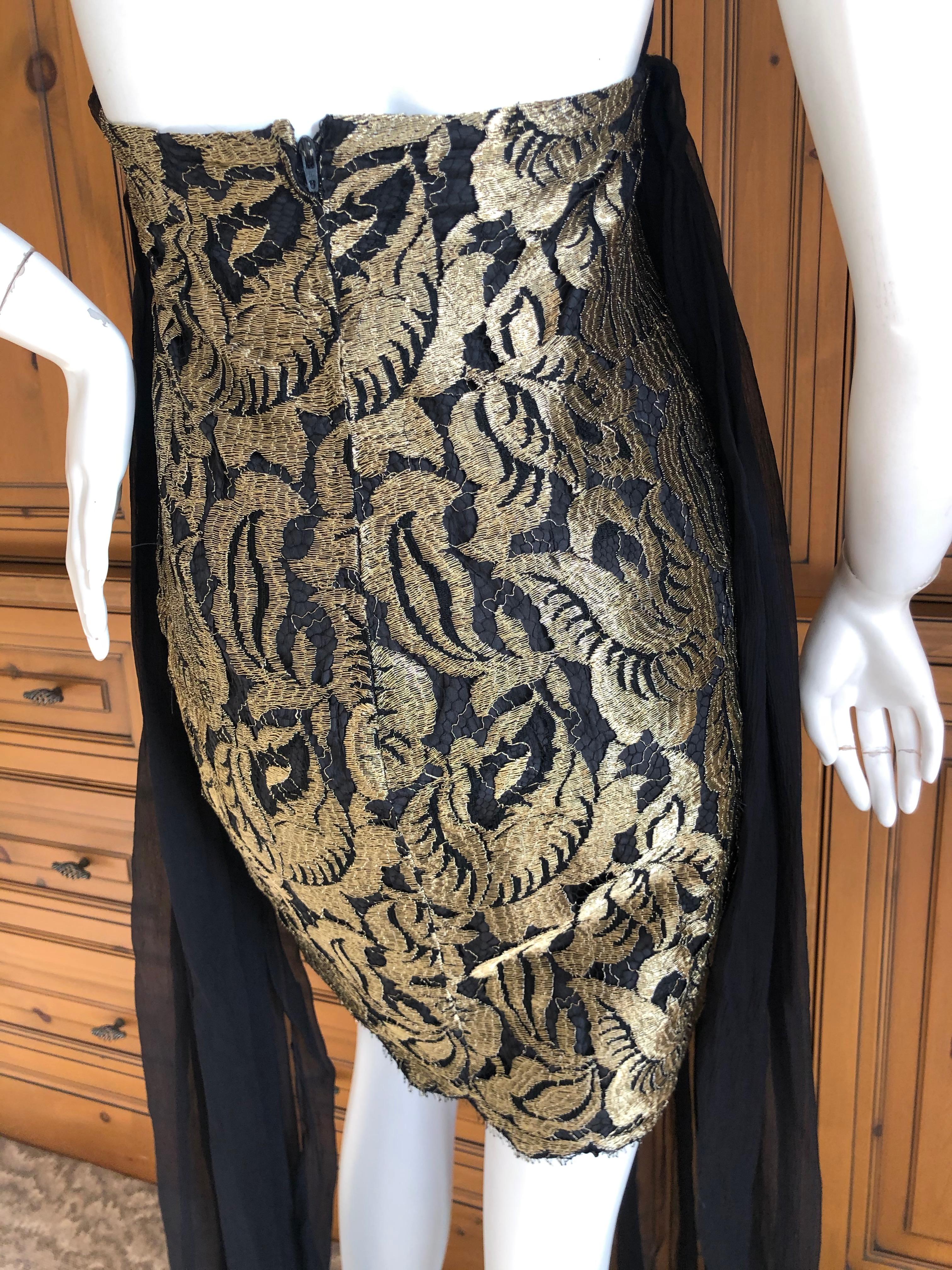 Christian Lacroix Vintage Sheer Black and Gold Lace Cocktail Dress For Sale 6