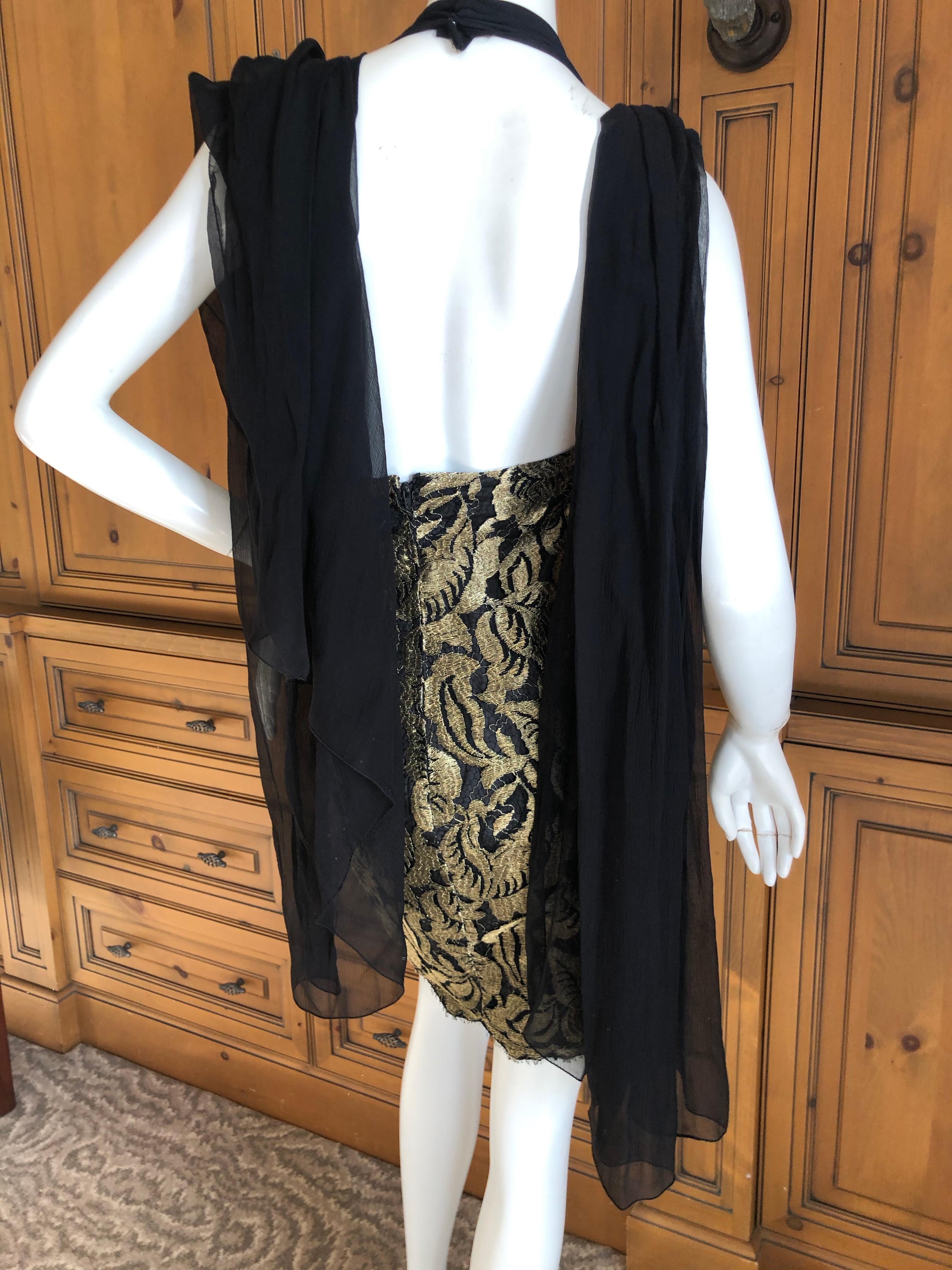 Christian Lacroix Vintage Sheer Black and Gold Lace Cocktail Dress For Sale 7