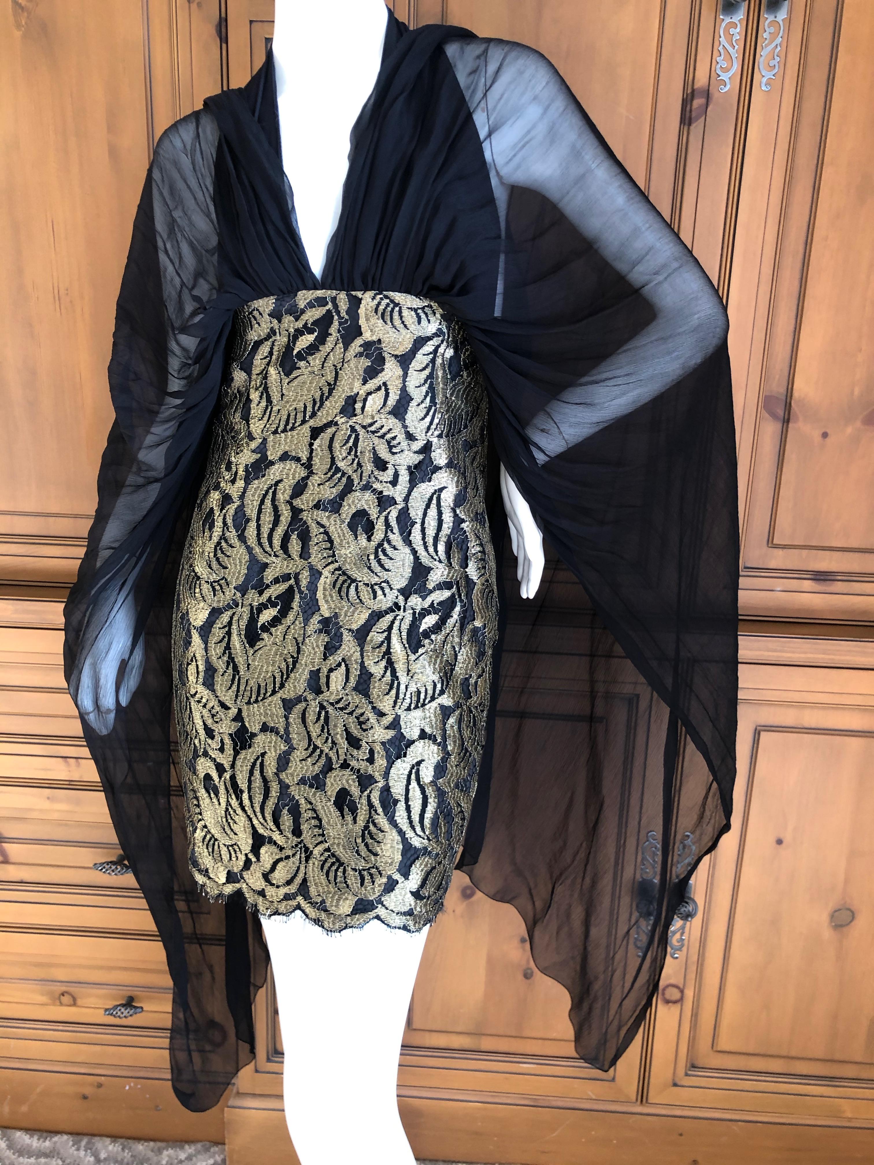 Christian Lacroix Vintage Sheer Black and Gold Lace Cocktail Dress.
This is so pretty.
 I am not certain I styled it correctly, please look through the photos to see styling option
Size S-M, no size label
Bust 36
