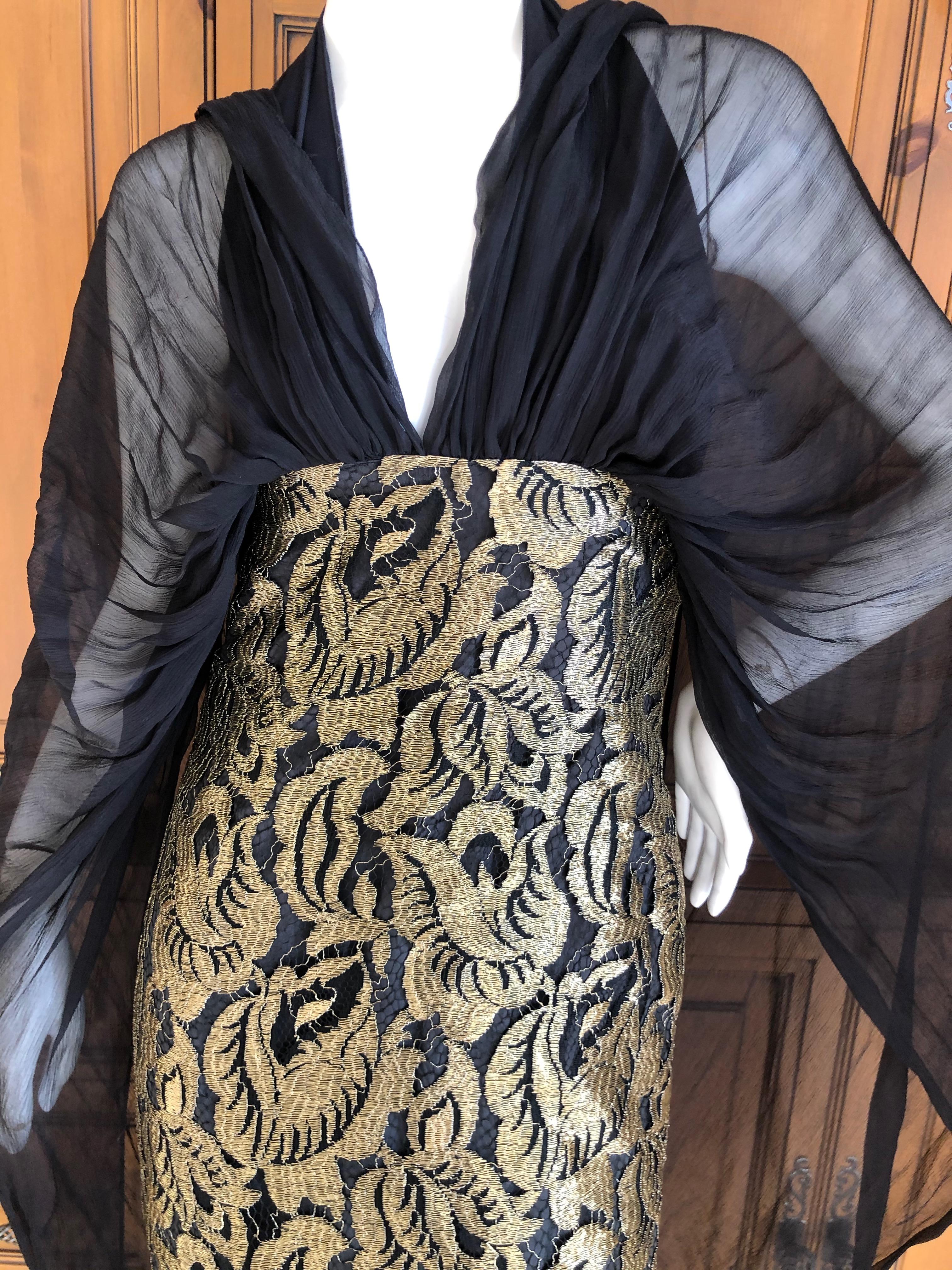 Women's Christian Lacroix Vintage Sheer Black and Gold Lace Cocktail Dress For Sale