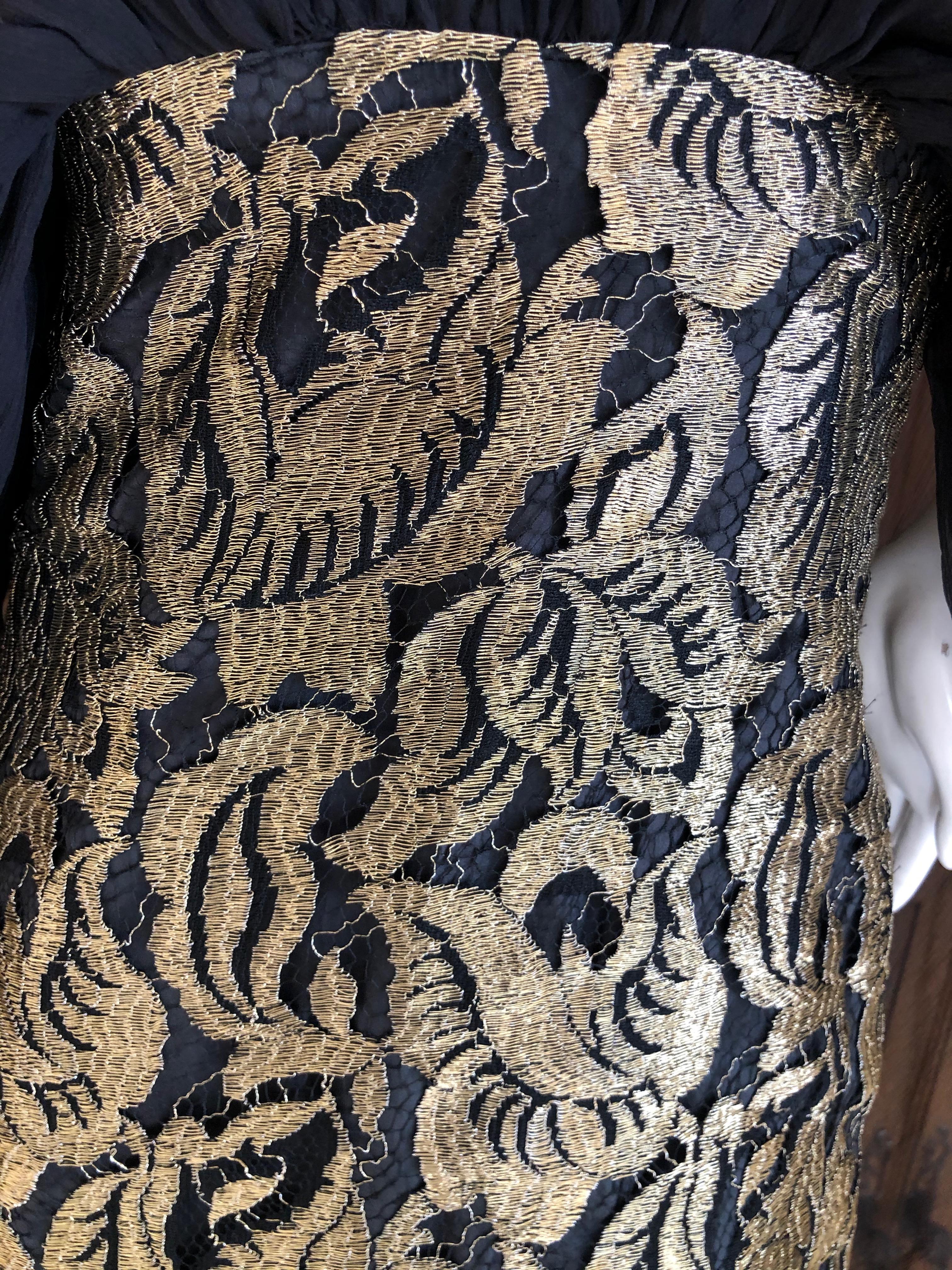 Christian Lacroix Vintage Sheer Black and Gold Lace Cocktail Dress For Sale 1