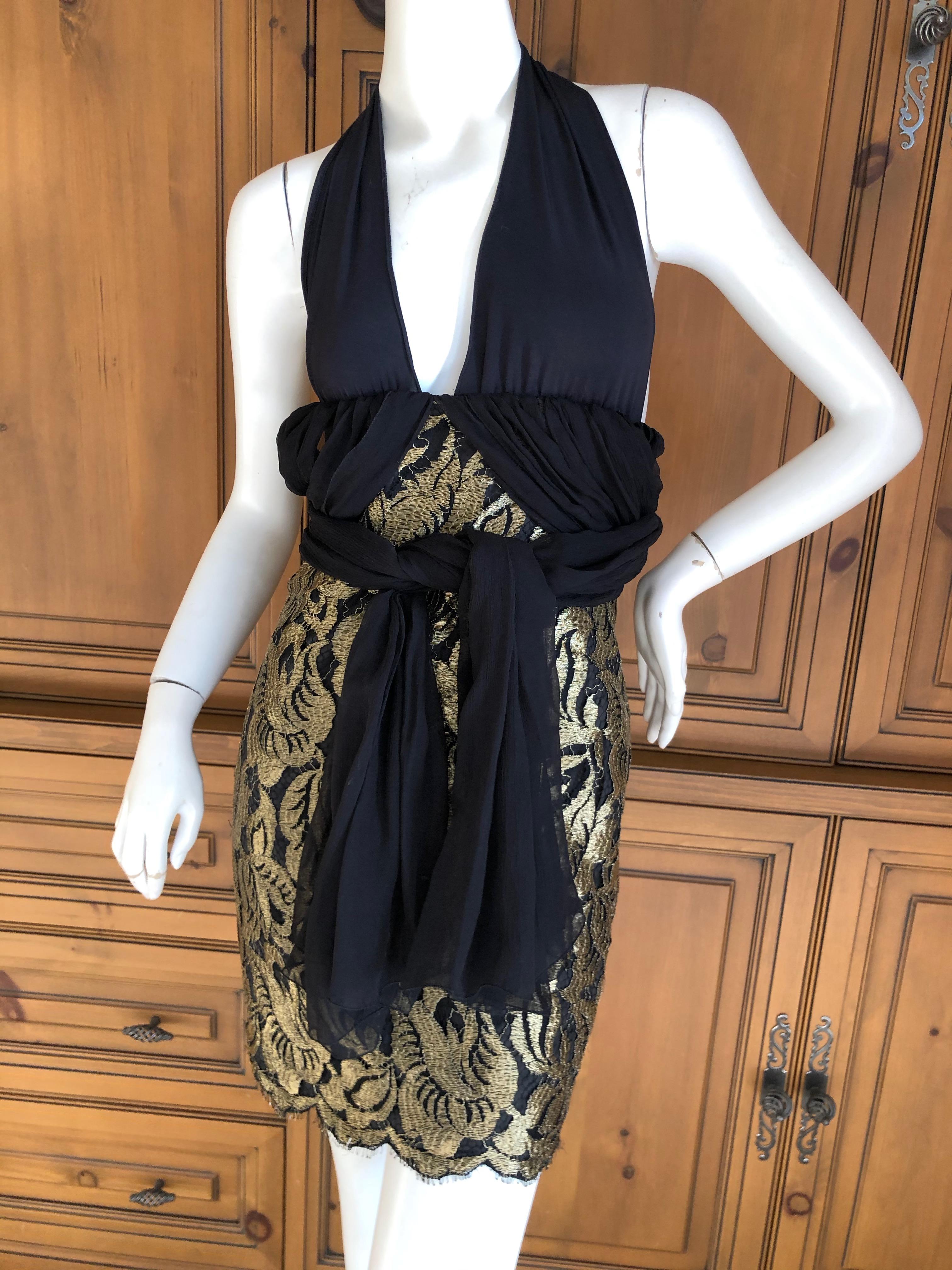 Christian Lacroix Vintage Sheer Black and Gold Lace Cocktail Dress For Sale 2