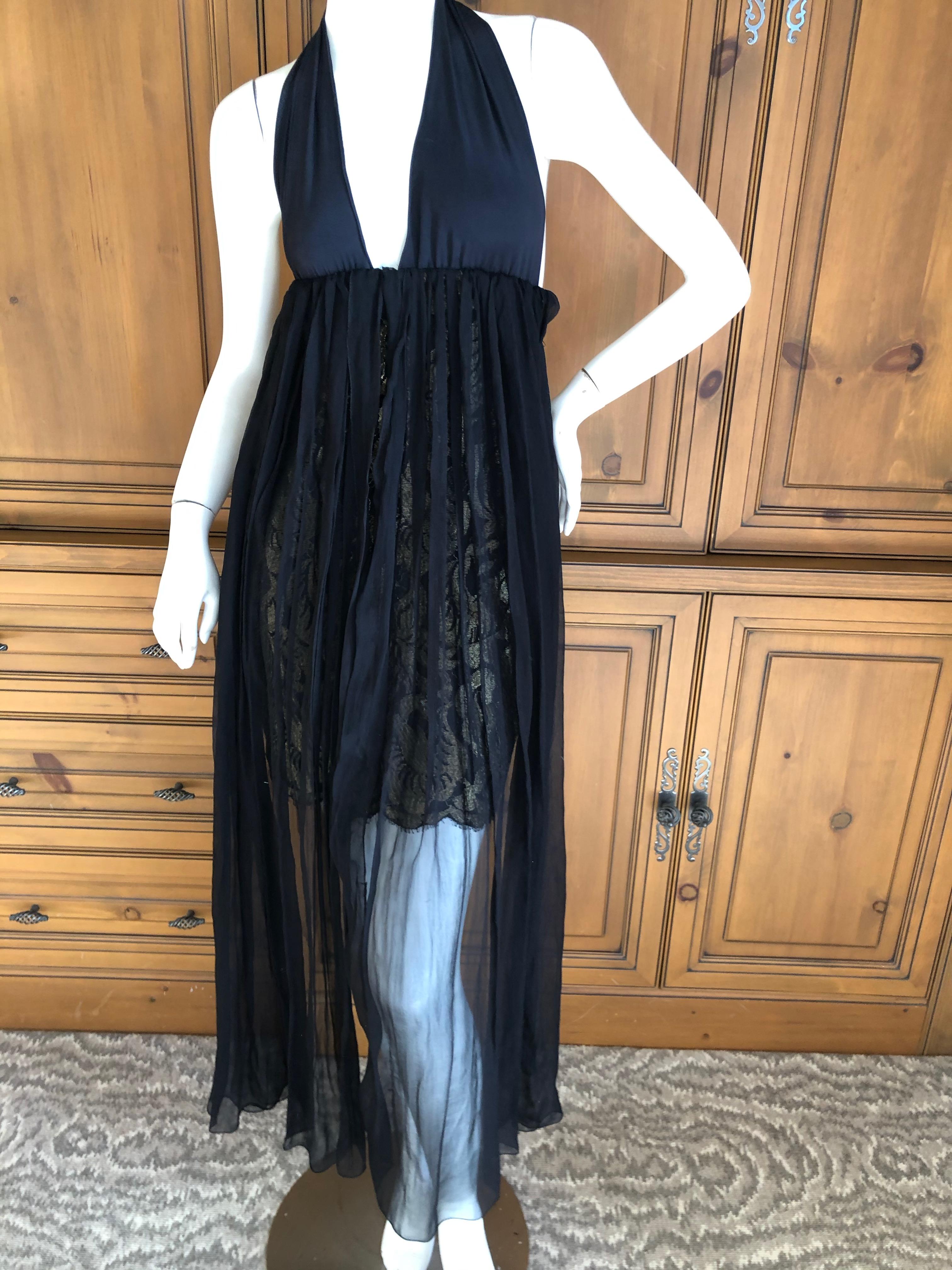 Christian Lacroix Vintage Sheer Black and Gold Lace Cocktail Dress For Sale 3