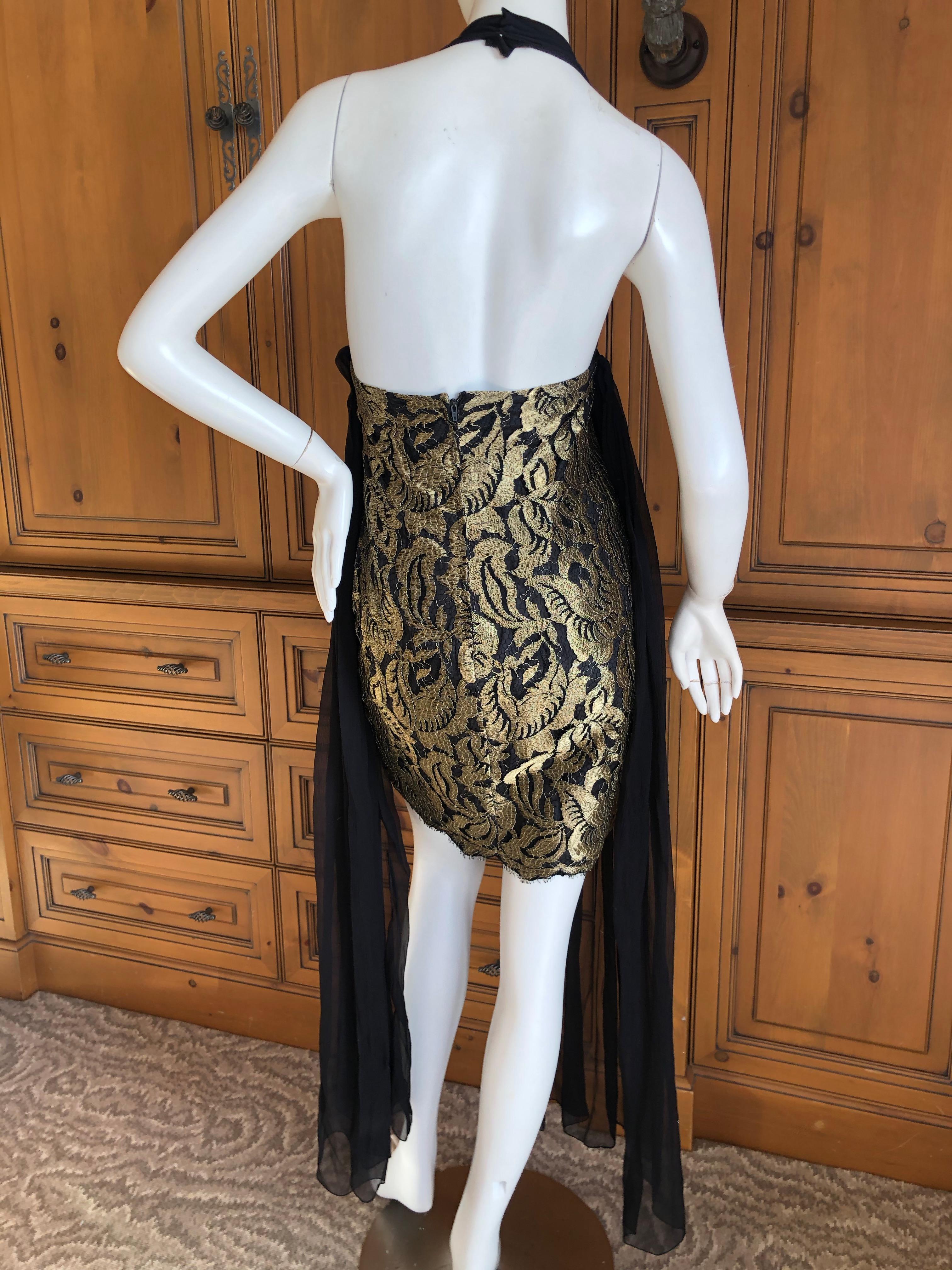 Christian Lacroix Vintage Sheer Black and Gold Lace Cocktail Dress For Sale 5