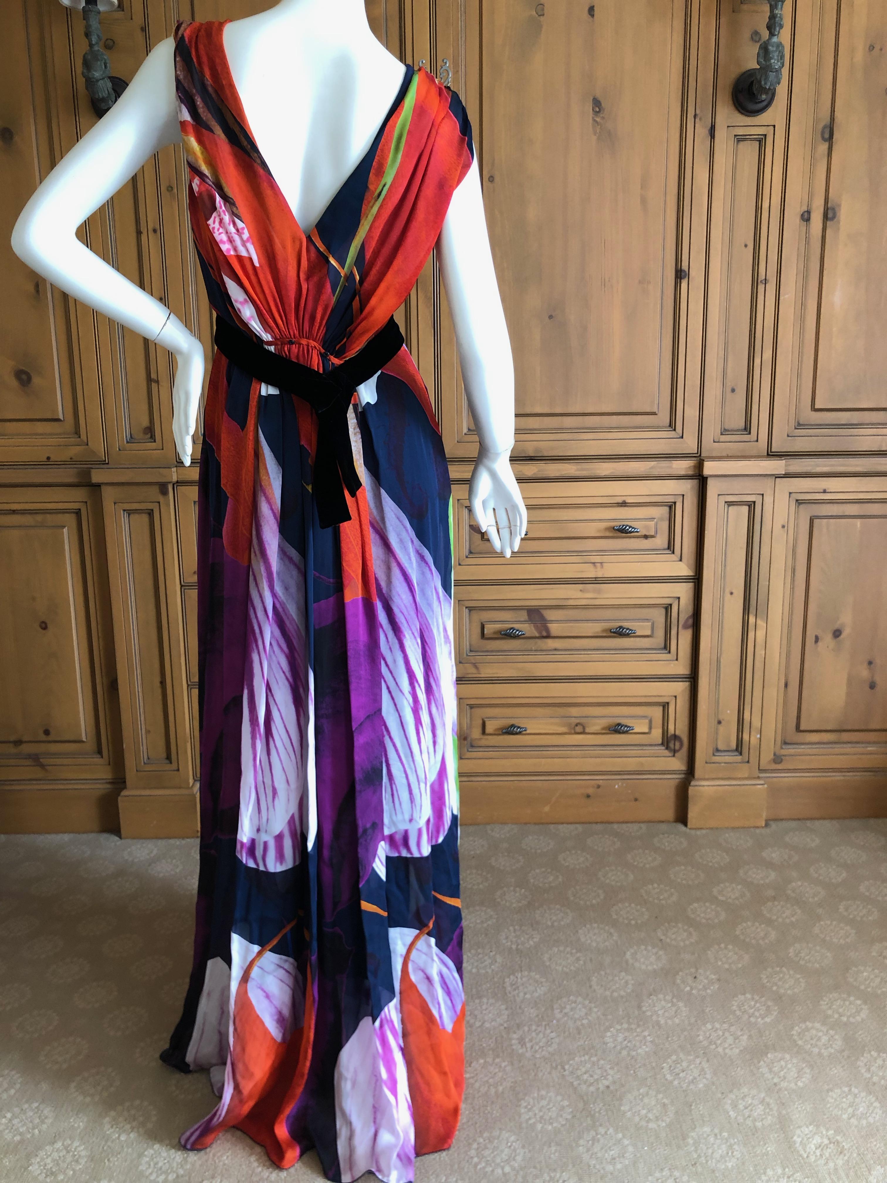 Christian Lacroix Vintage Silk Chiffon Floral Dress with Crystal Accented Belt
Size 40
Bust 38