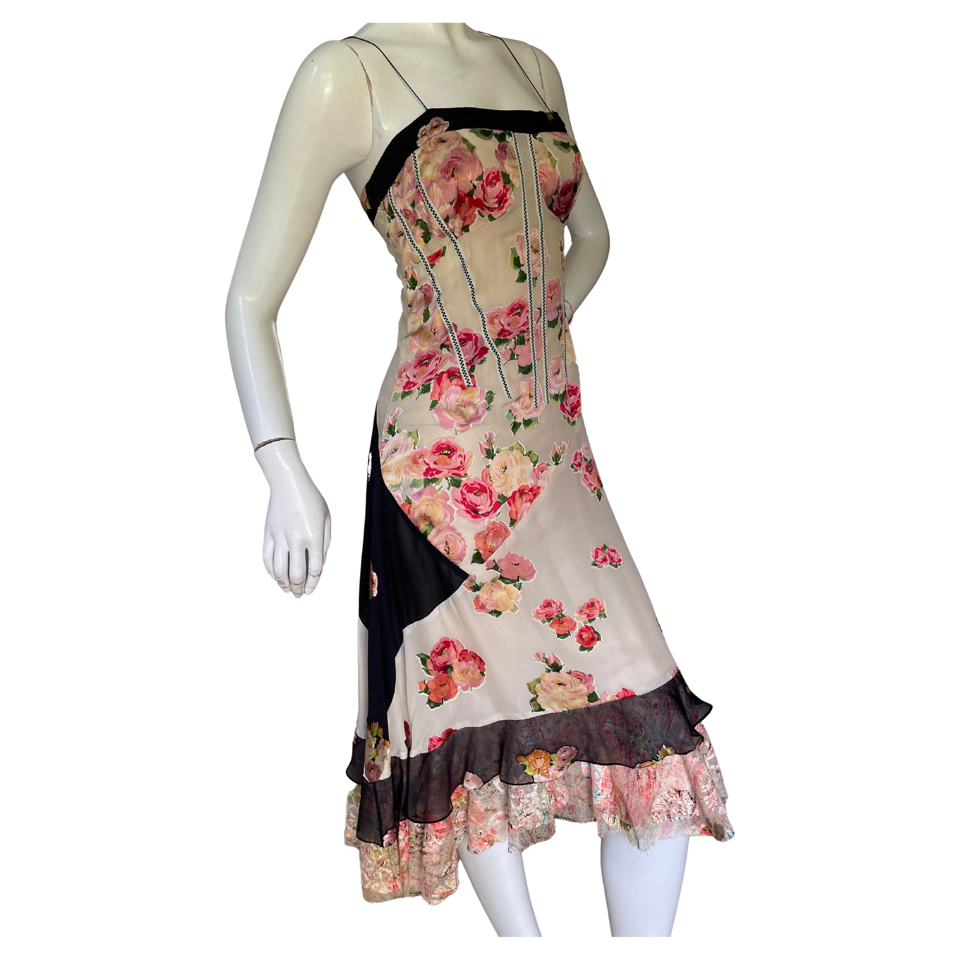 Christian Lacroix Vintage Silk Cocktail Dress with Corset Inspired Details For Sale