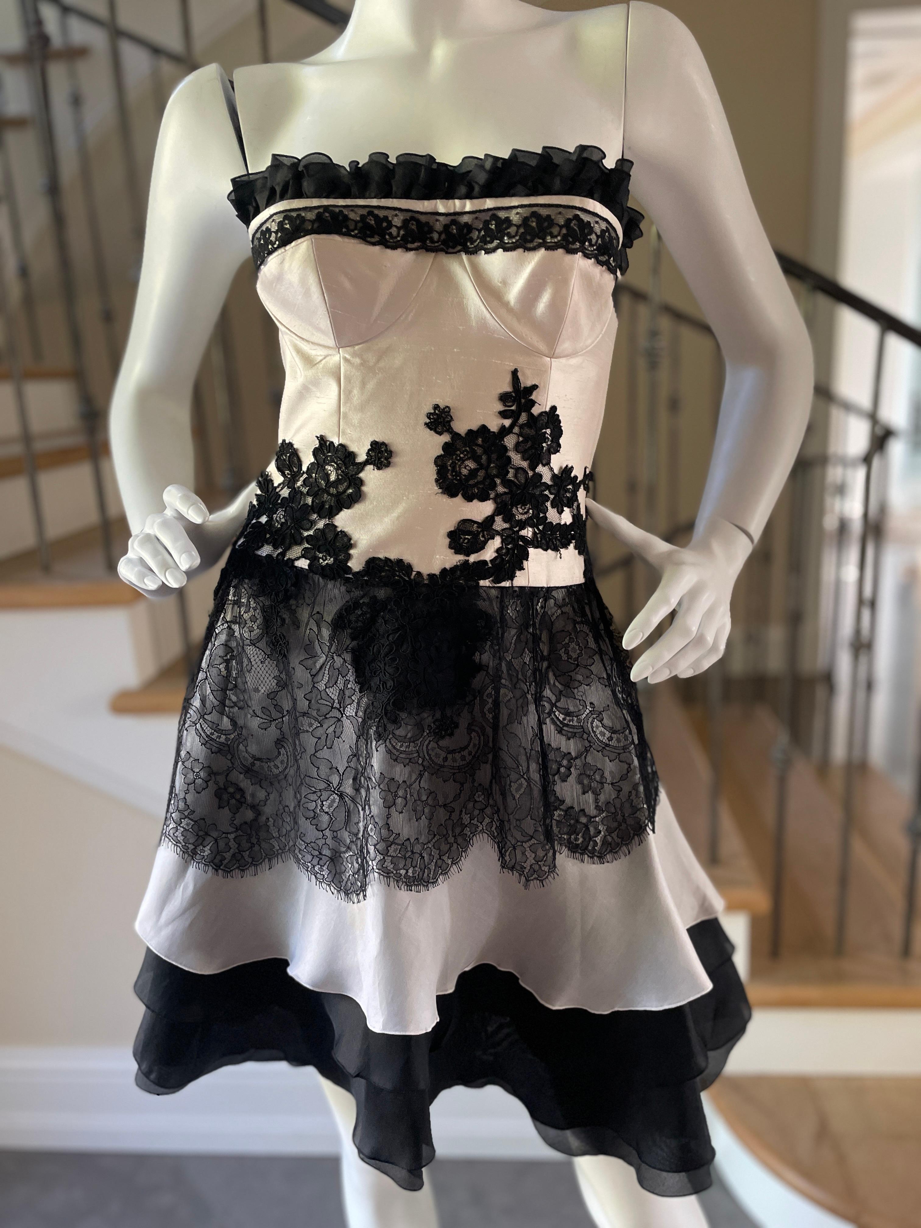 Christian Lacroix Vintage Silk Corset Cocktail Dress with Floral Applique  In Good Condition In Cloverdale, CA